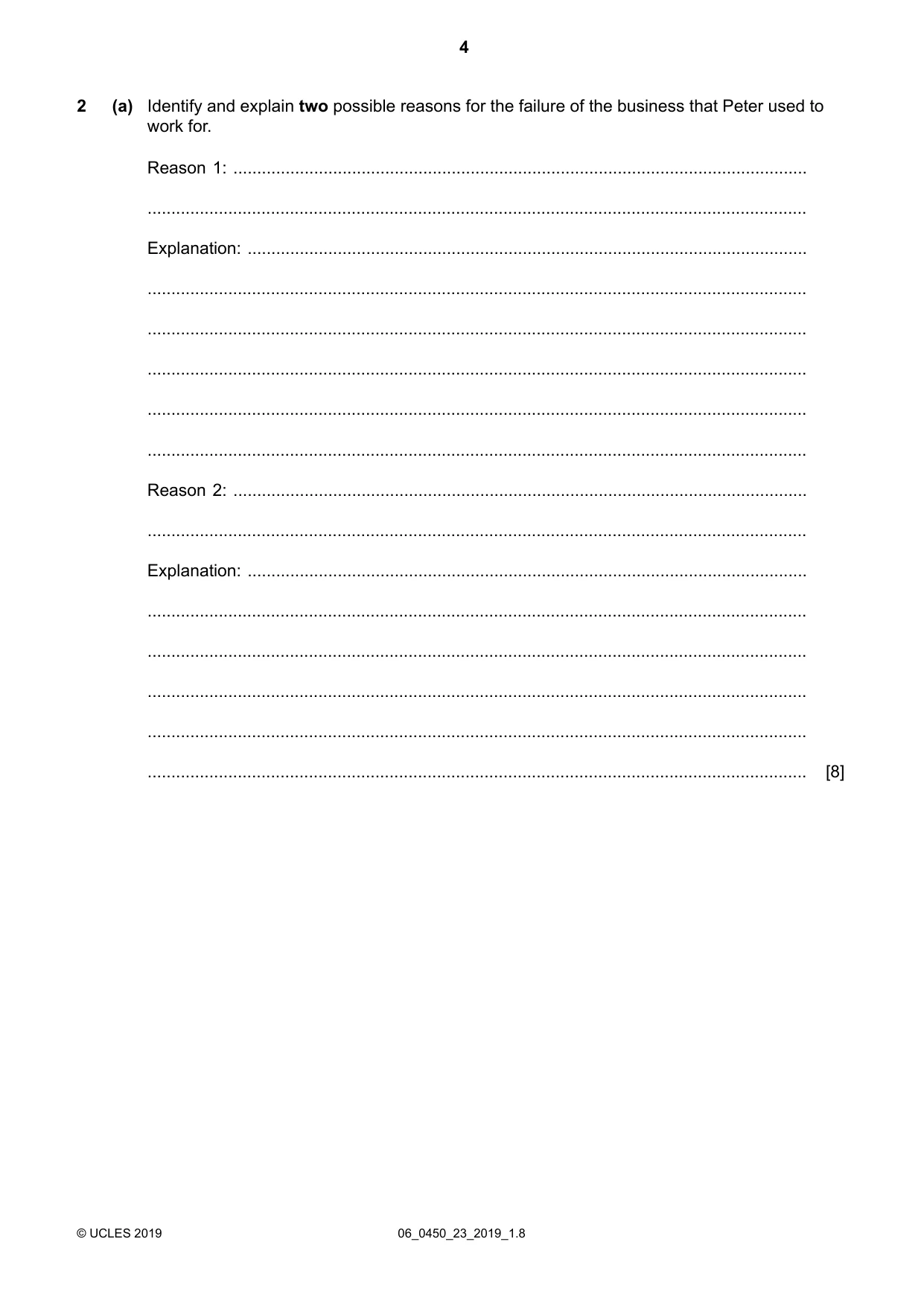 Cambridge IGCSE Business Studies 0450 2019 May/June Paper 2 · Variant 3 question paper, page 4 of 12
