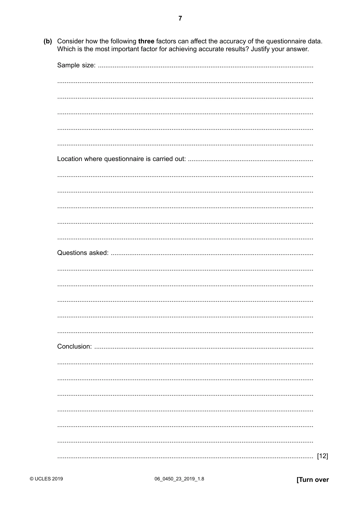 Cambridge IGCSE Business Studies 0450 2019 May/June Paper 2 · Variant 3 question paper, page 7 of 12