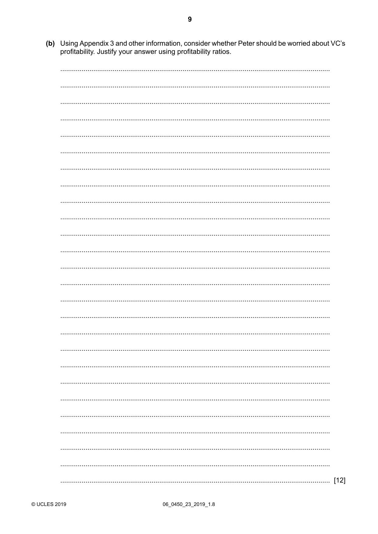 Cambridge IGCSE Business Studies 0450 2019 May/June Paper 2 · Variant 3 question paper, page 9 of 12