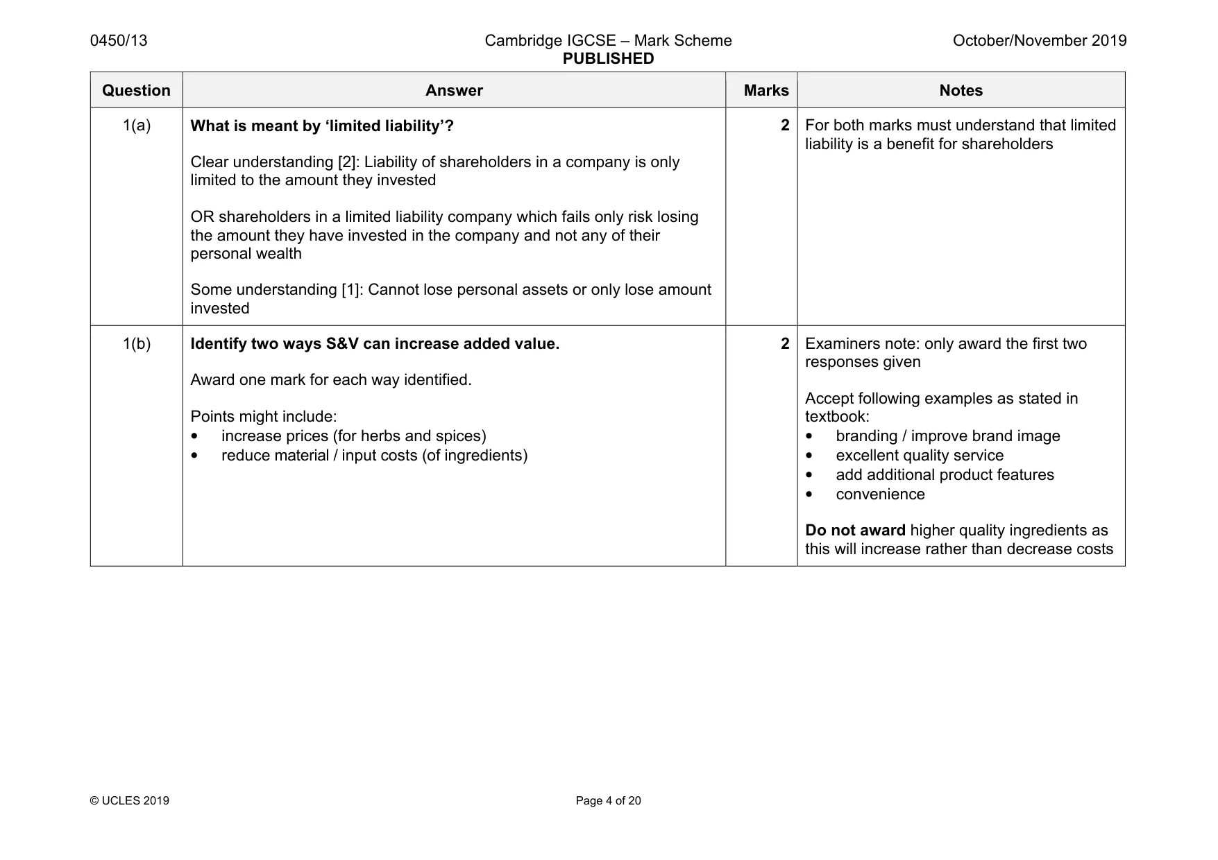 Mark scheme, page 4 of 20