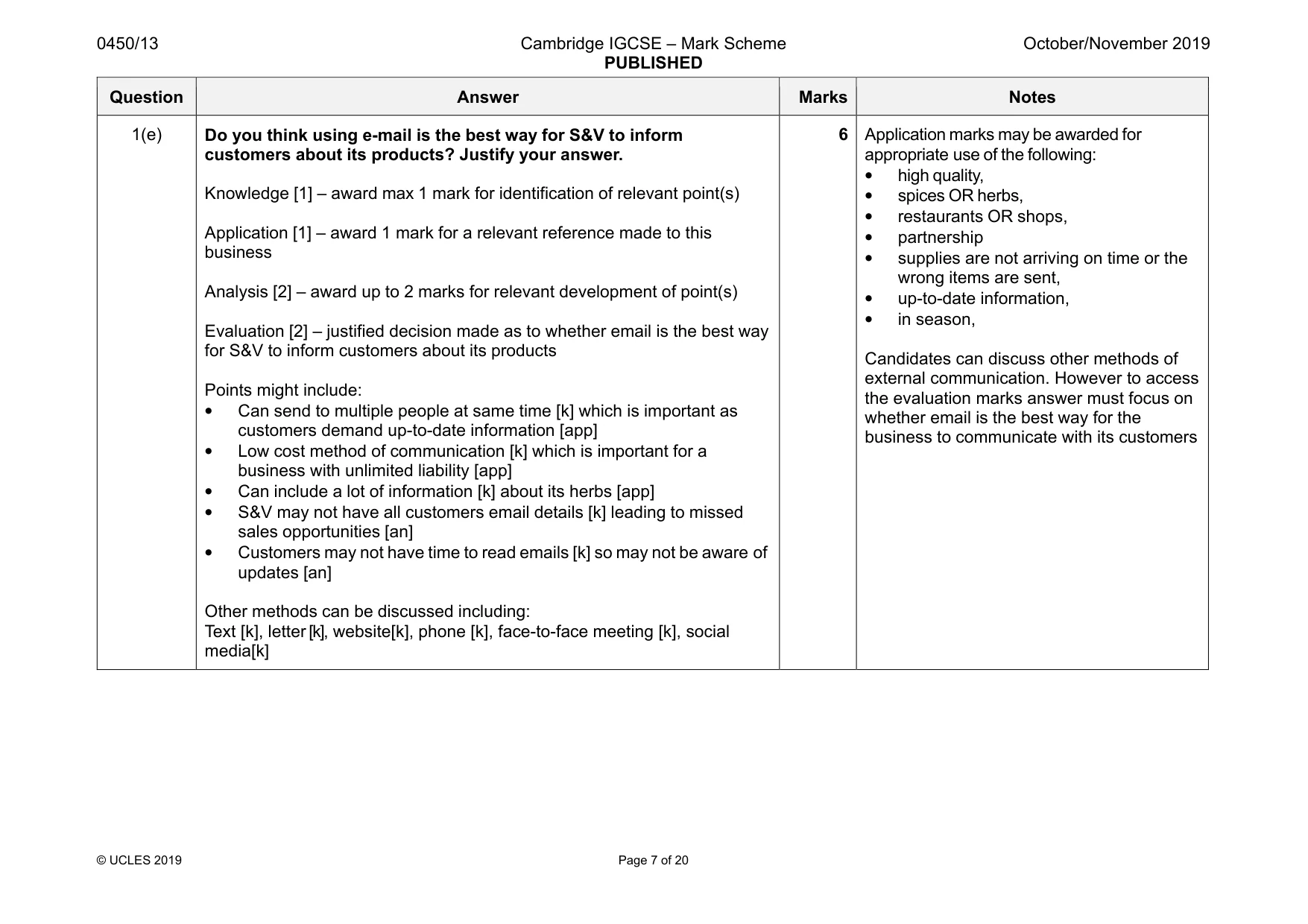 Mark scheme, page 7 of 20