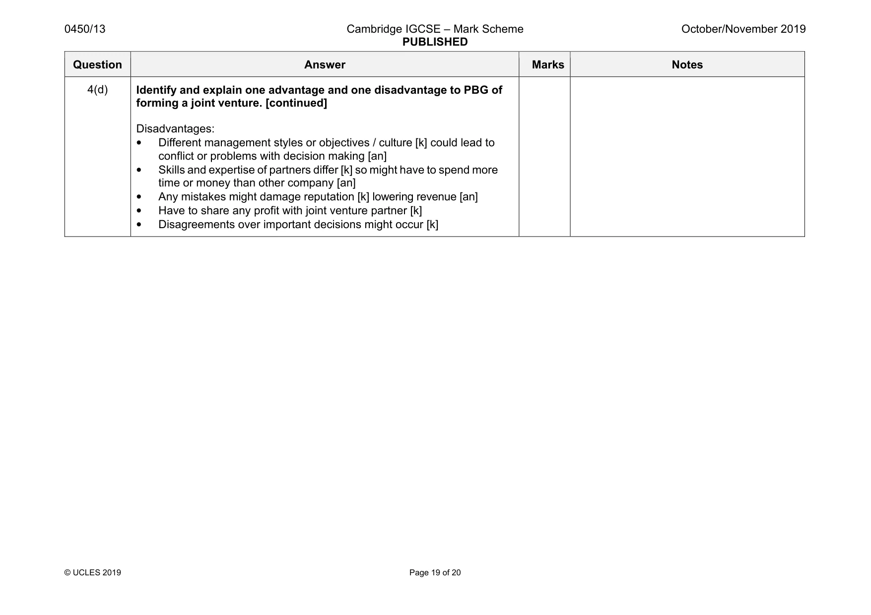 Mark scheme, page 19 of 20