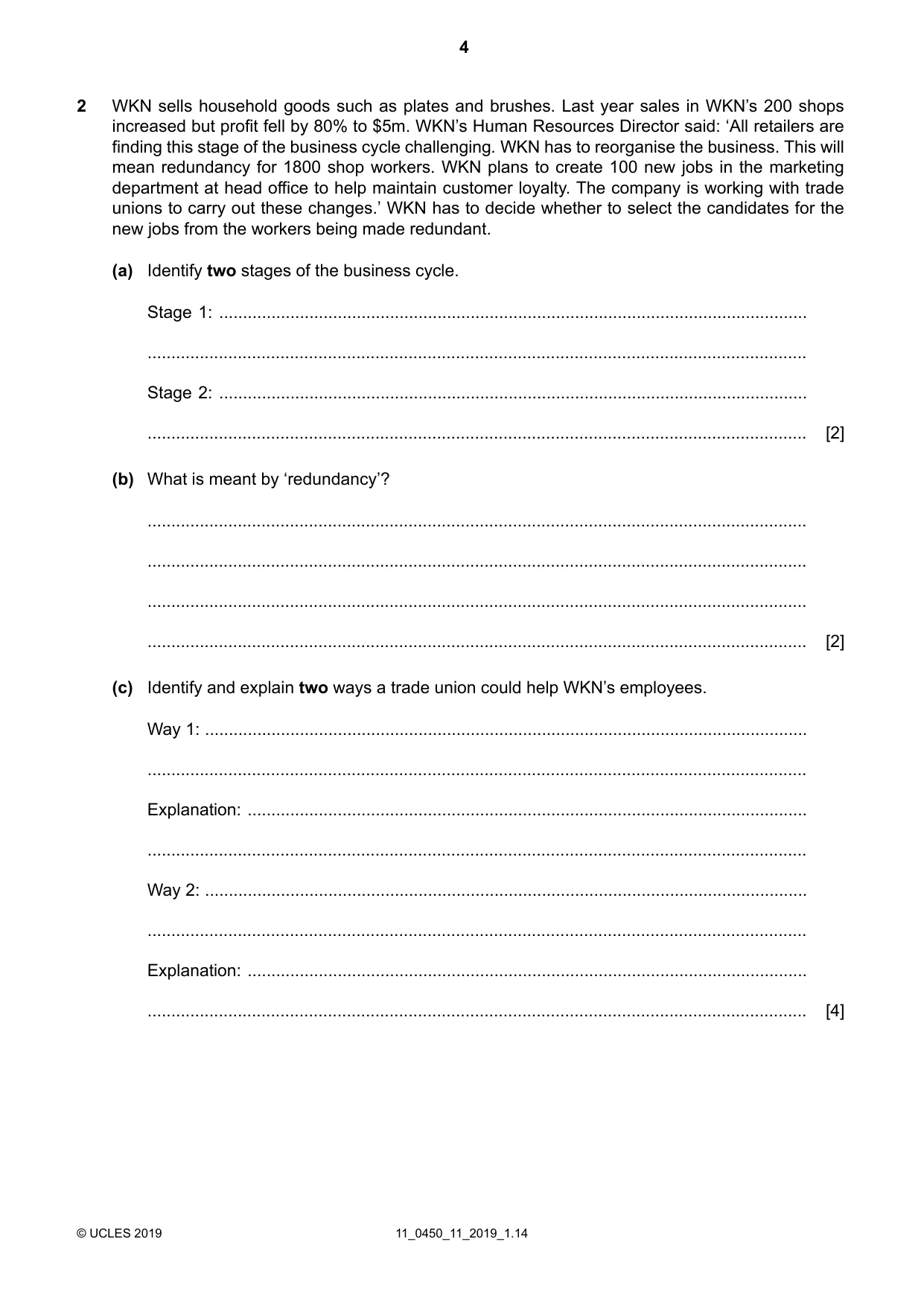 Cambridge IGCSE Business Studies 0450 2019 Oct/Nov Paper 1 · Variant 1 question paper, page 4 of 12