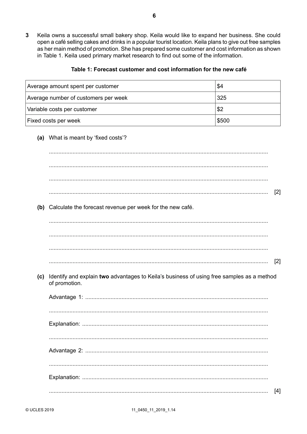 Cambridge IGCSE Business Studies 0450 2019 Oct/Nov Paper 1 · Variant 1 question paper, page 6 of 12