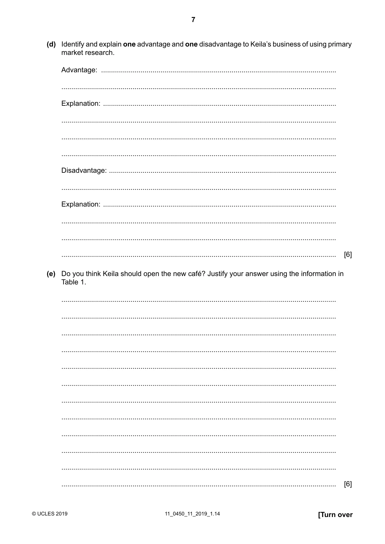 Cambridge IGCSE Business Studies 0450 2019 Oct/Nov Paper 1 · Variant 1 question paper, page 7 of 12