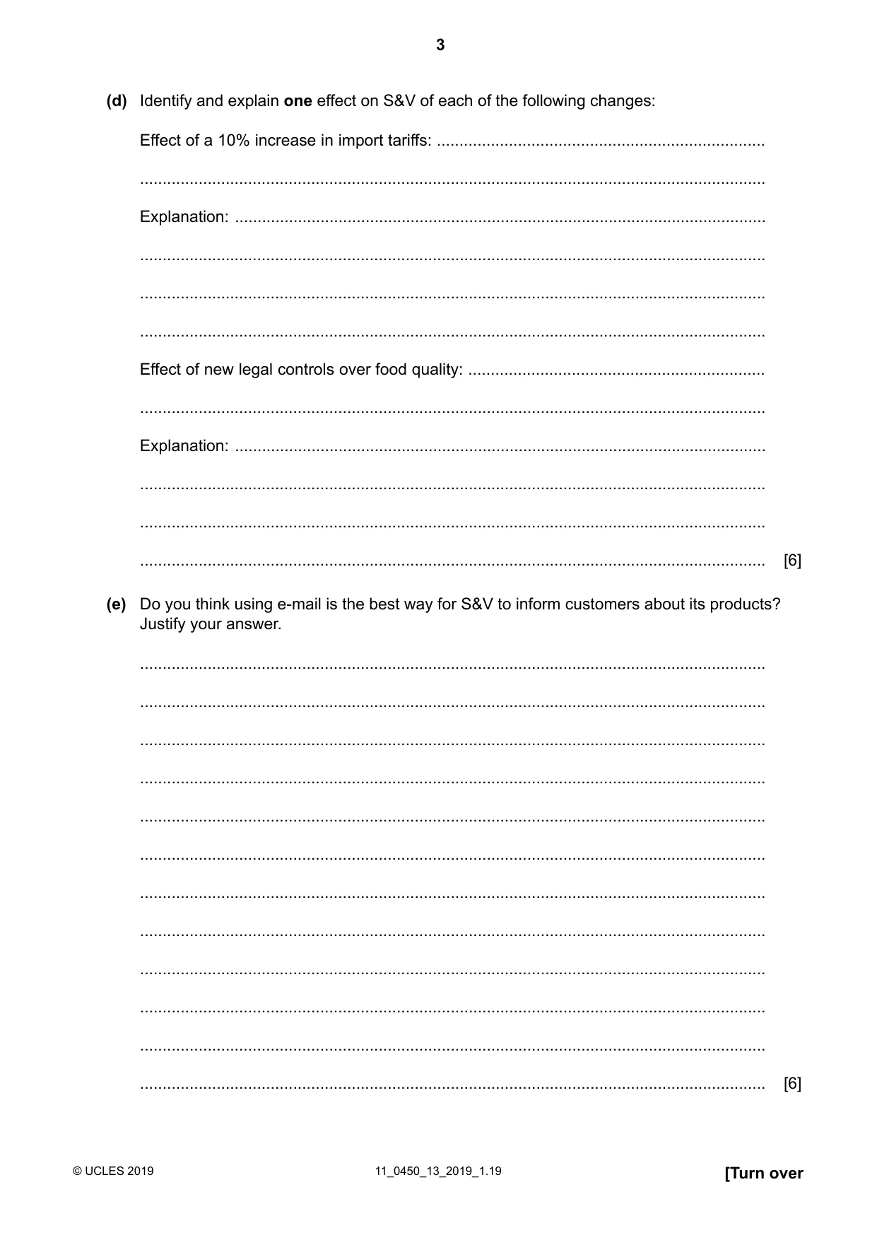 Cambridge IGCSE Business Studies 0450 2019 Oct/Nov Paper 1 · Variant 3 question paper, page 3 of 12