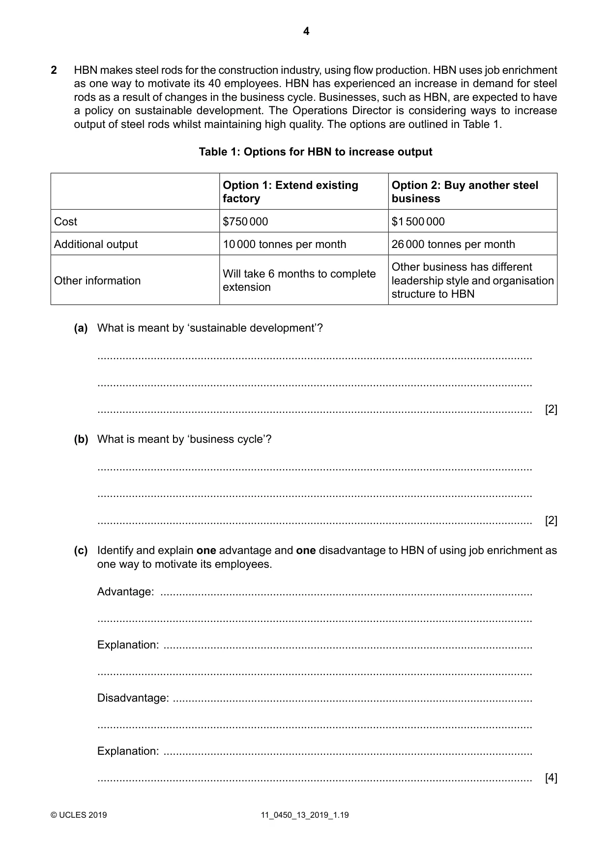 Cambridge IGCSE Business Studies 0450 2019 Oct/Nov Paper 1 · Variant 3 question paper, page 4 of 12