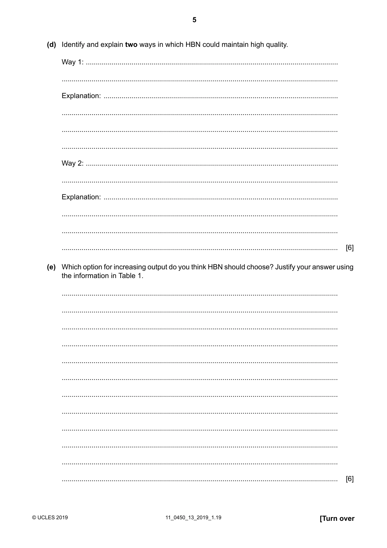 Cambridge IGCSE Business Studies 0450 2019 Oct/Nov Paper 1 · Variant 3 question paper, page 5 of 12