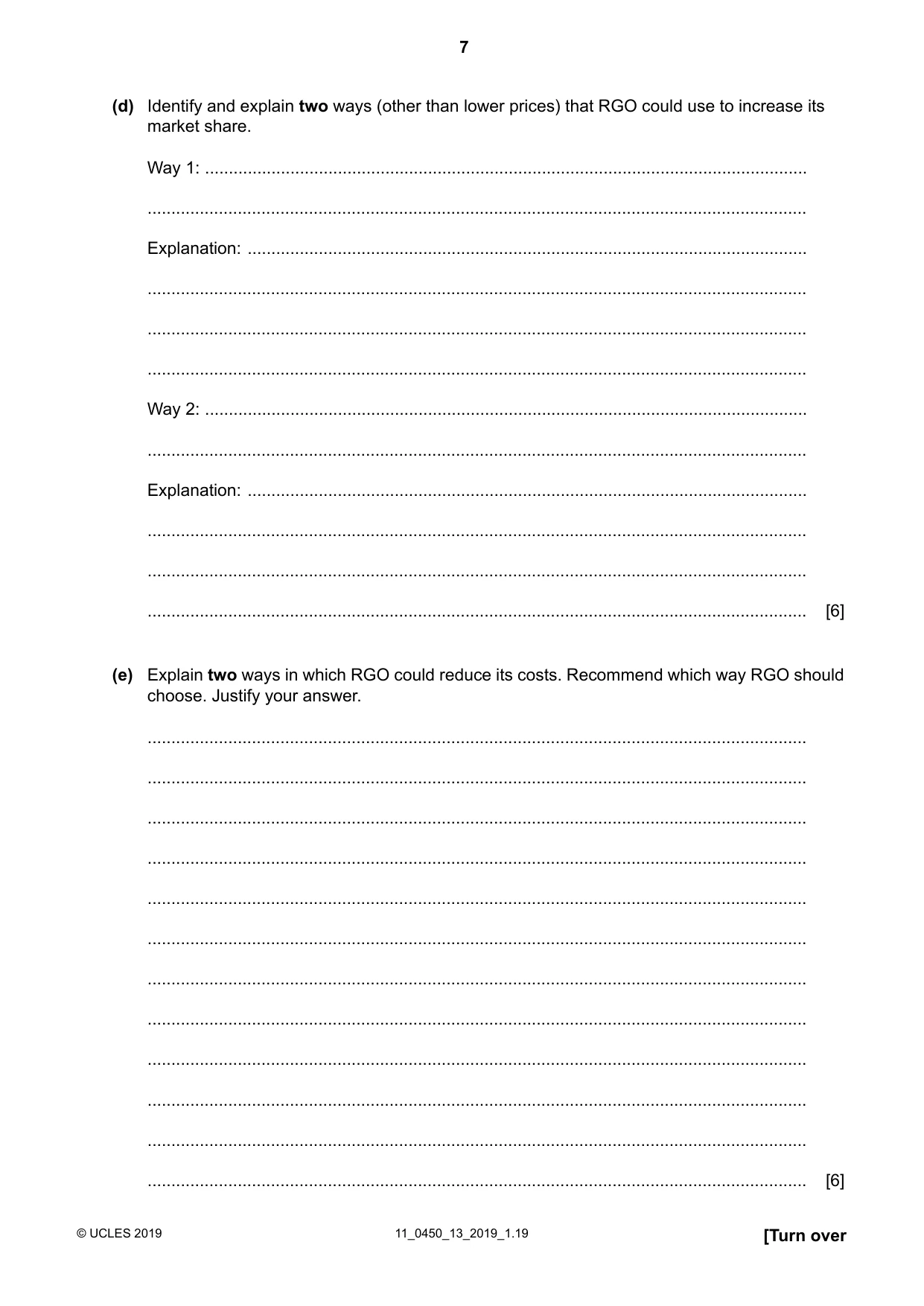 Cambridge IGCSE Business Studies 0450 2019 Oct/Nov Paper 1 · Variant 3 question paper, page 7 of 12