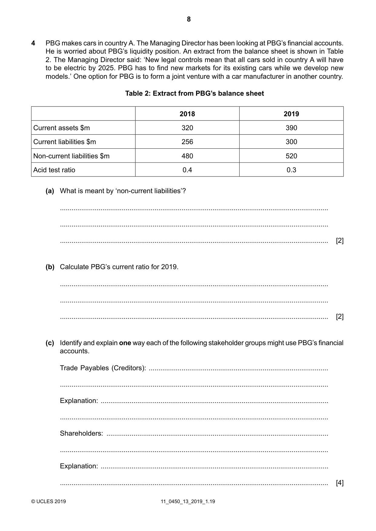 Cambridge IGCSE Business Studies 0450 2019 Oct/Nov Paper 1 · Variant 3 question paper, page 8 of 12