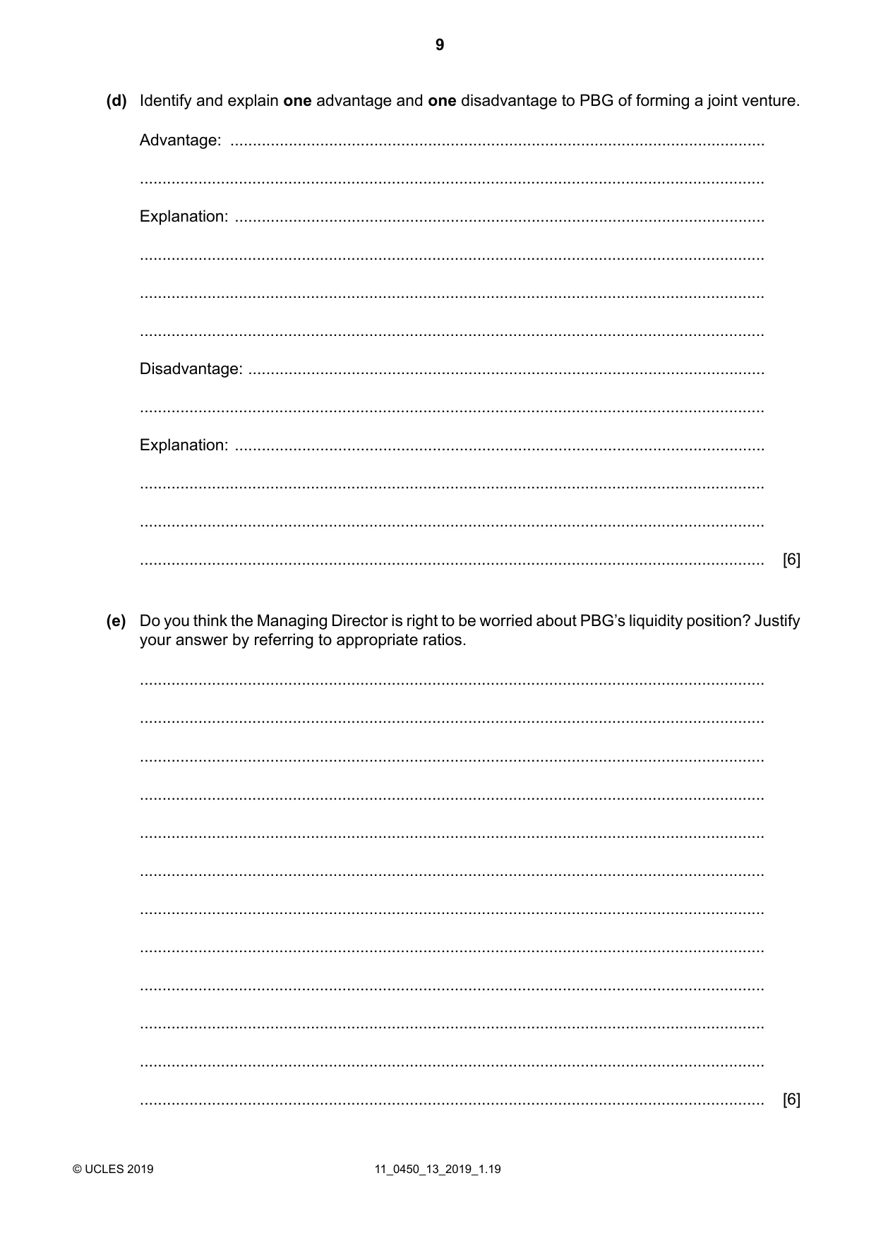 Cambridge IGCSE Business Studies 0450 2019 Oct/Nov Paper 1 · Variant 3 question paper, page 9 of 12