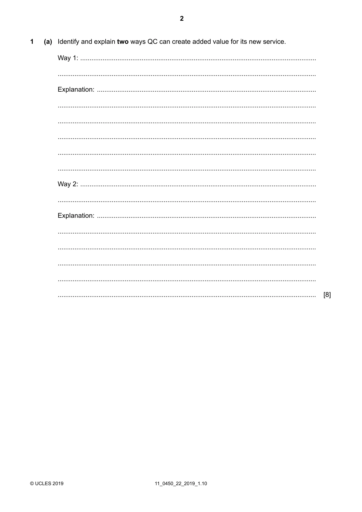 Cambridge IGCSE Business Studies 0450 2019 Oct/Nov Paper 2 · Variant 2 question paper, page 2 of 12