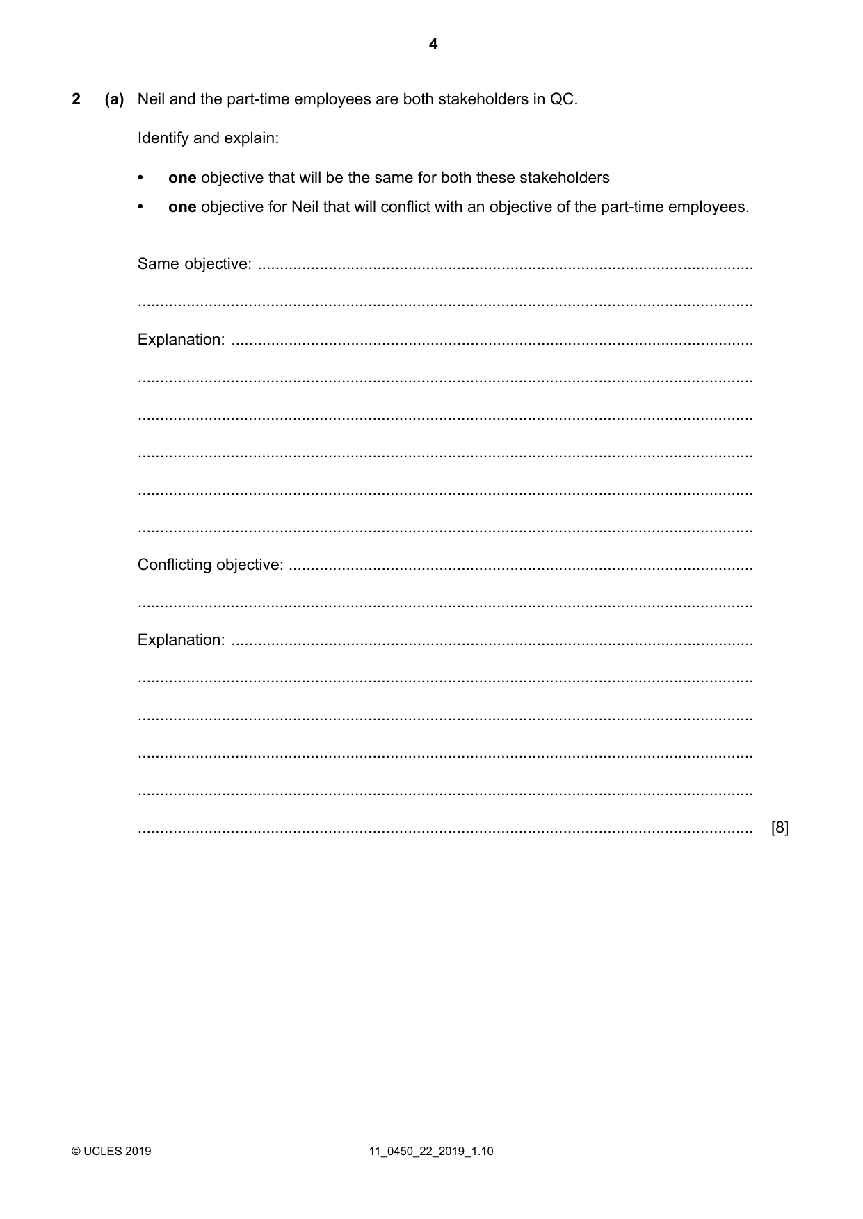 Cambridge IGCSE Business Studies 0450 2019 Oct/Nov Paper 2 · Variant 2 question paper, page 4 of 12