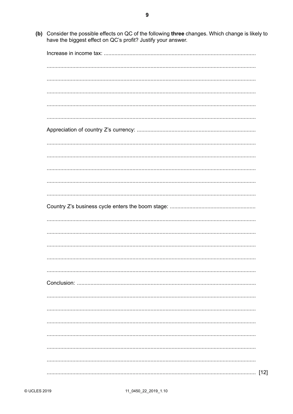 Cambridge IGCSE Business Studies 0450 2019 Oct/Nov Paper 2 · Variant 2 question paper, page 9 of 12