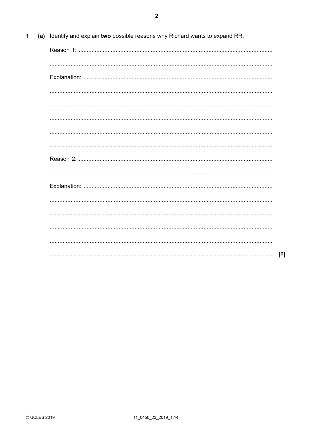 Cambridge IGCSE Business Studies 0450 2019 Oct/Nov Paper 2 · Variant 3 question paper, page 2 of 12