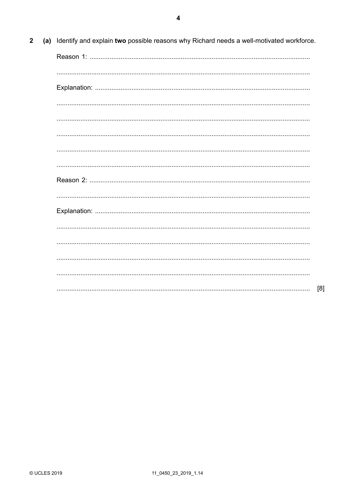 Cambridge IGCSE Business Studies 0450 2019 Oct/Nov Paper 2 · Variant 3 question paper, page 4 of 12