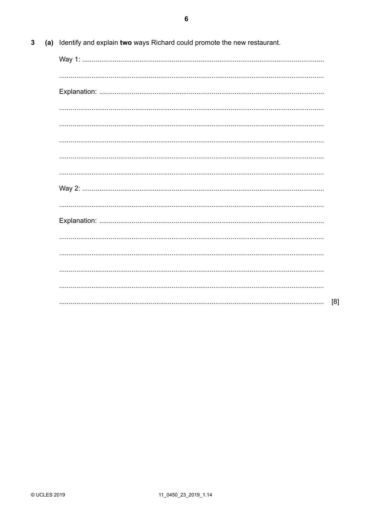 Cambridge IGCSE Business Studies 0450 2019 Oct/Nov Paper 2 · Variant 3 question paper, page 6 of 12