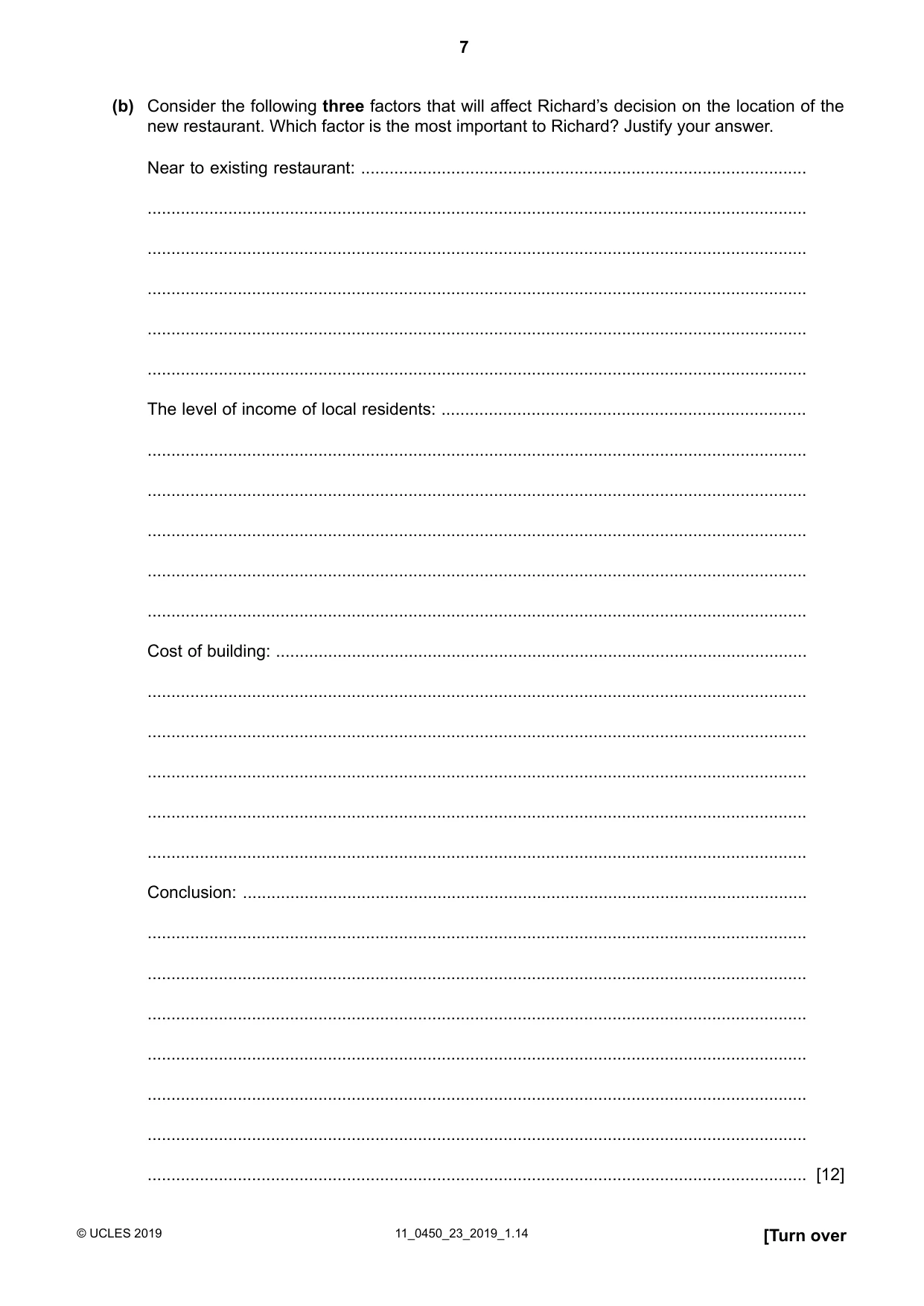 Cambridge IGCSE Business Studies 0450 2019 Oct/Nov Paper 2 · Variant 3 question paper, page 7 of 12