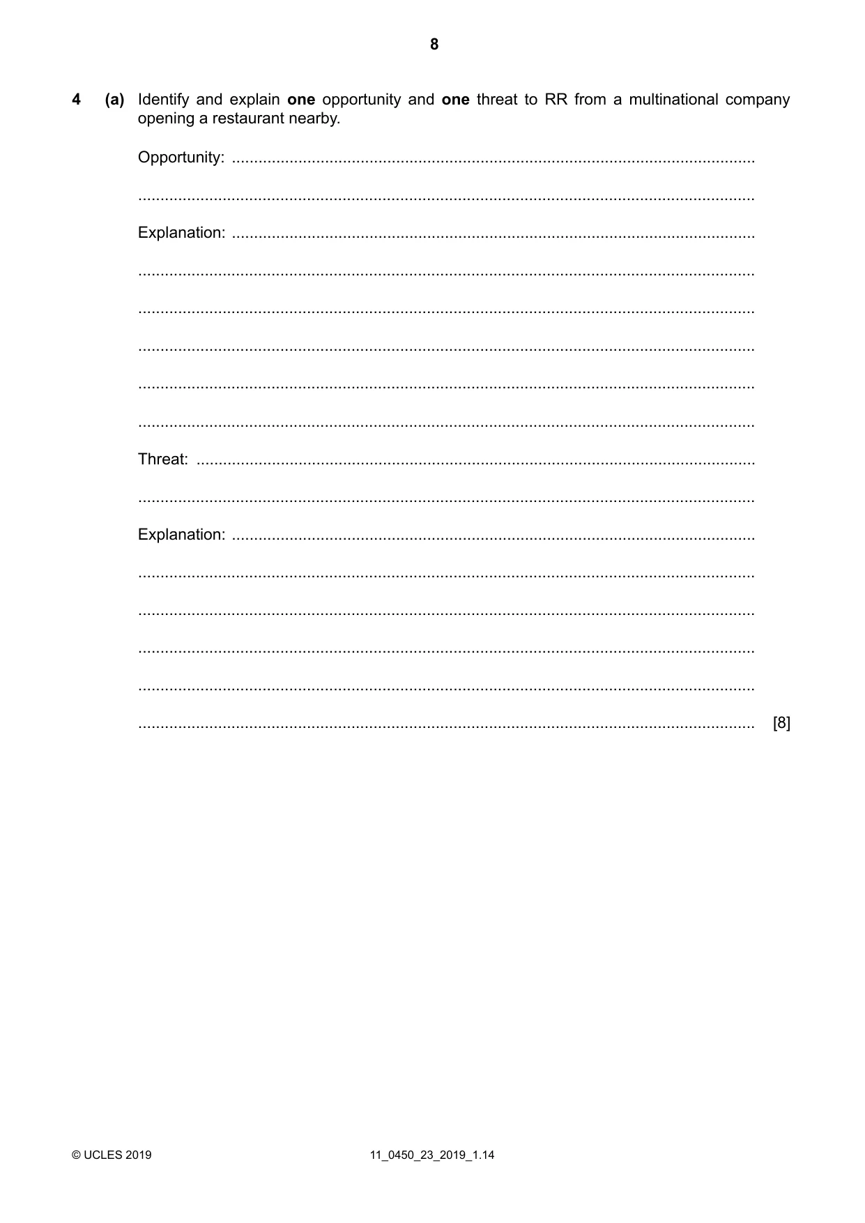Cambridge IGCSE Business Studies 0450 2019 Oct/Nov Paper 2 · Variant 3 question paper, page 8 of 12