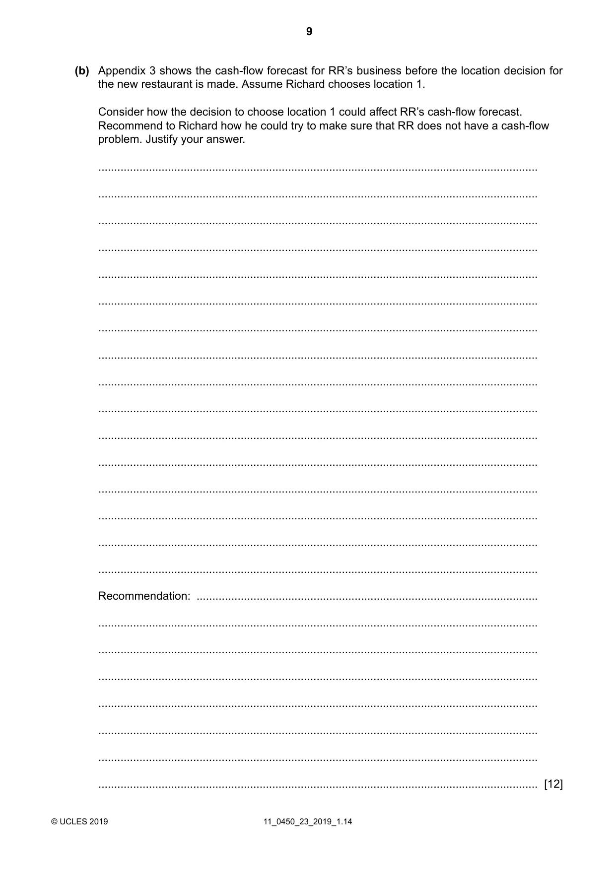 Cambridge IGCSE Business Studies 0450 2019 Oct/Nov Paper 2 · Variant 3 question paper, page 9 of 12