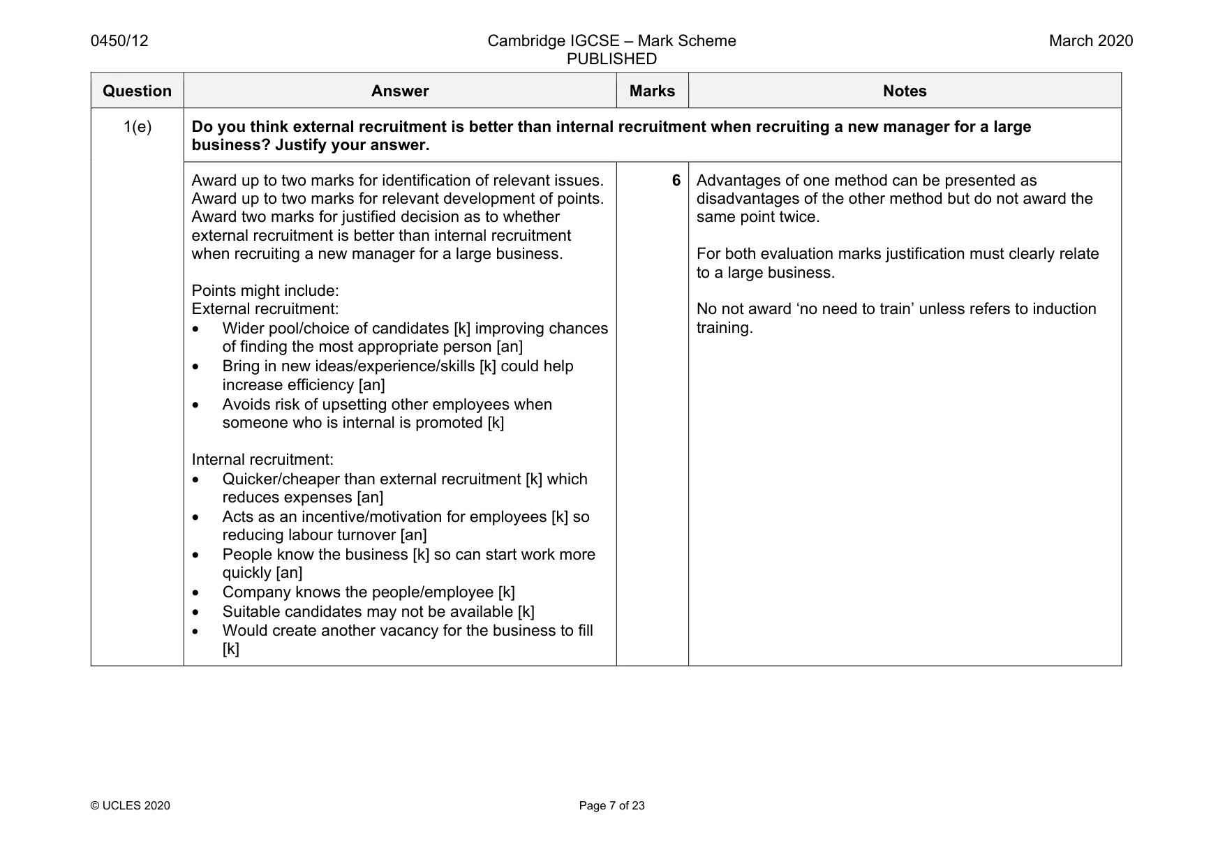 Mark scheme, page 7 of 23