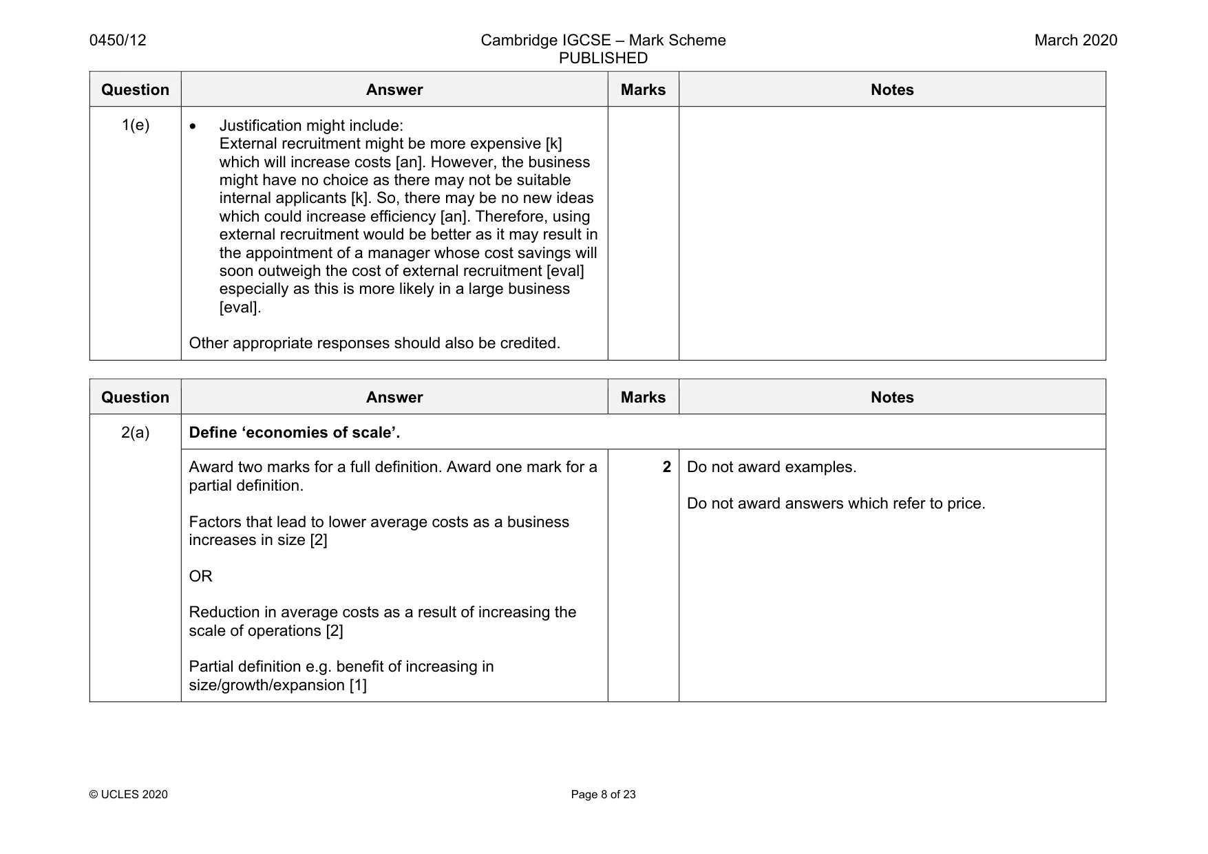 Mark scheme, page 8 of 23