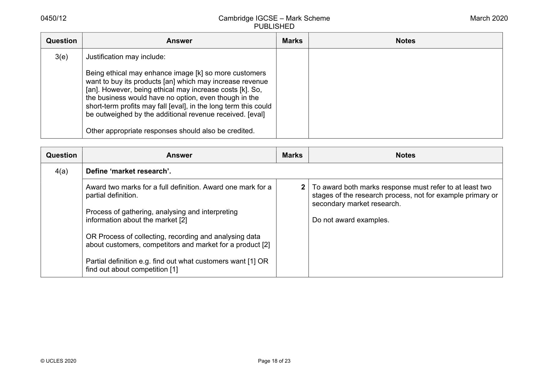 Mark scheme, page 18 of 23