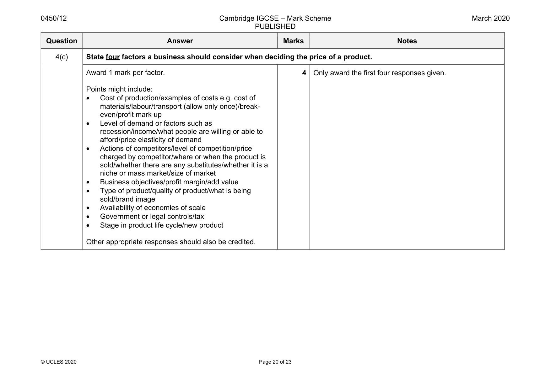 Mark scheme, page 20 of 23