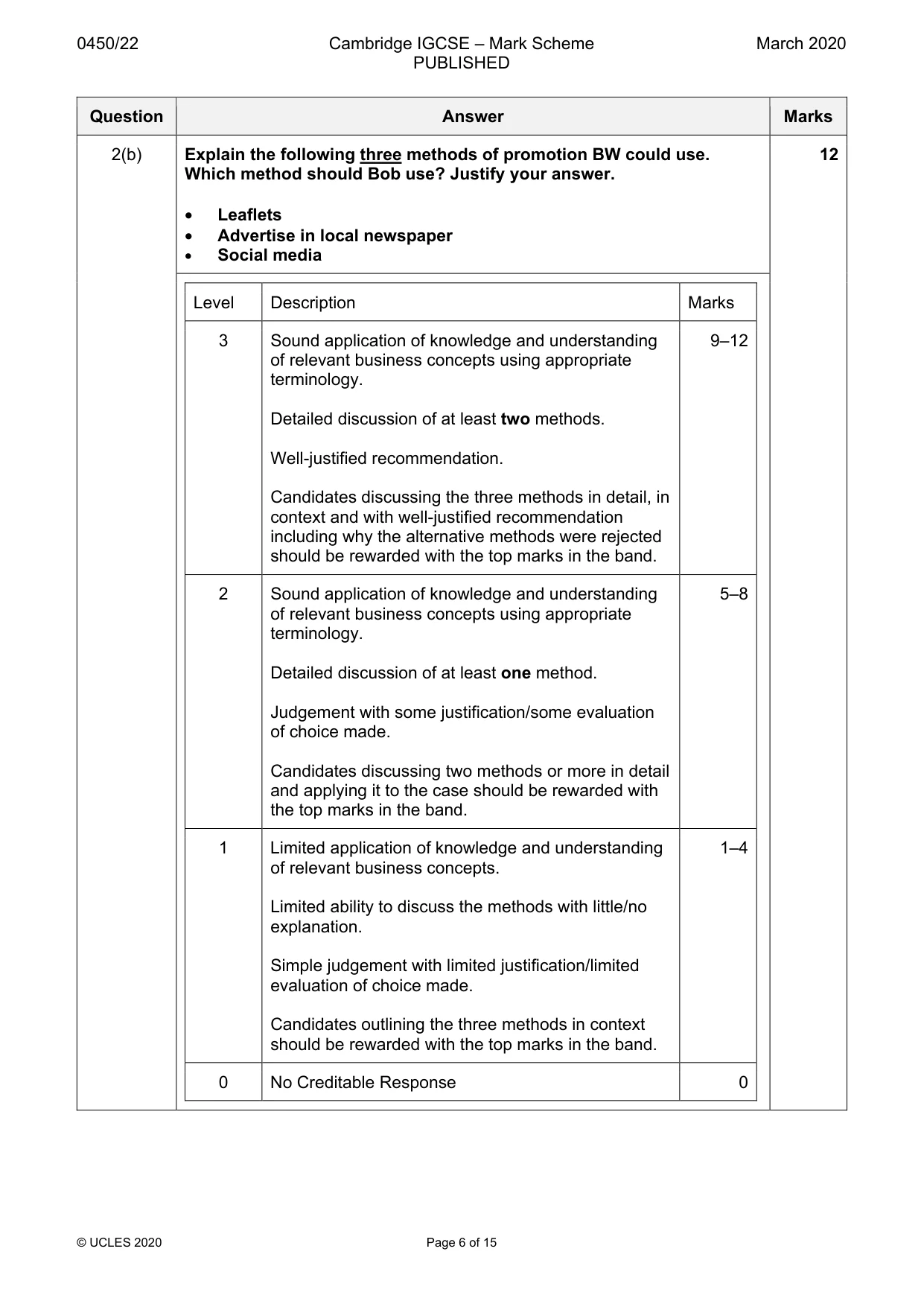Mark scheme, page 6 of 15