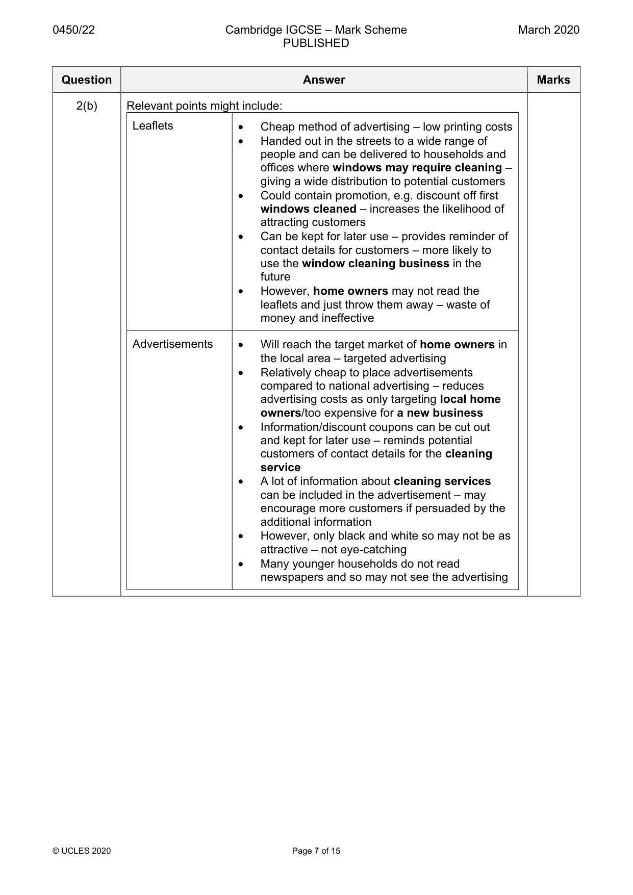 Mark scheme, page 7 of 15