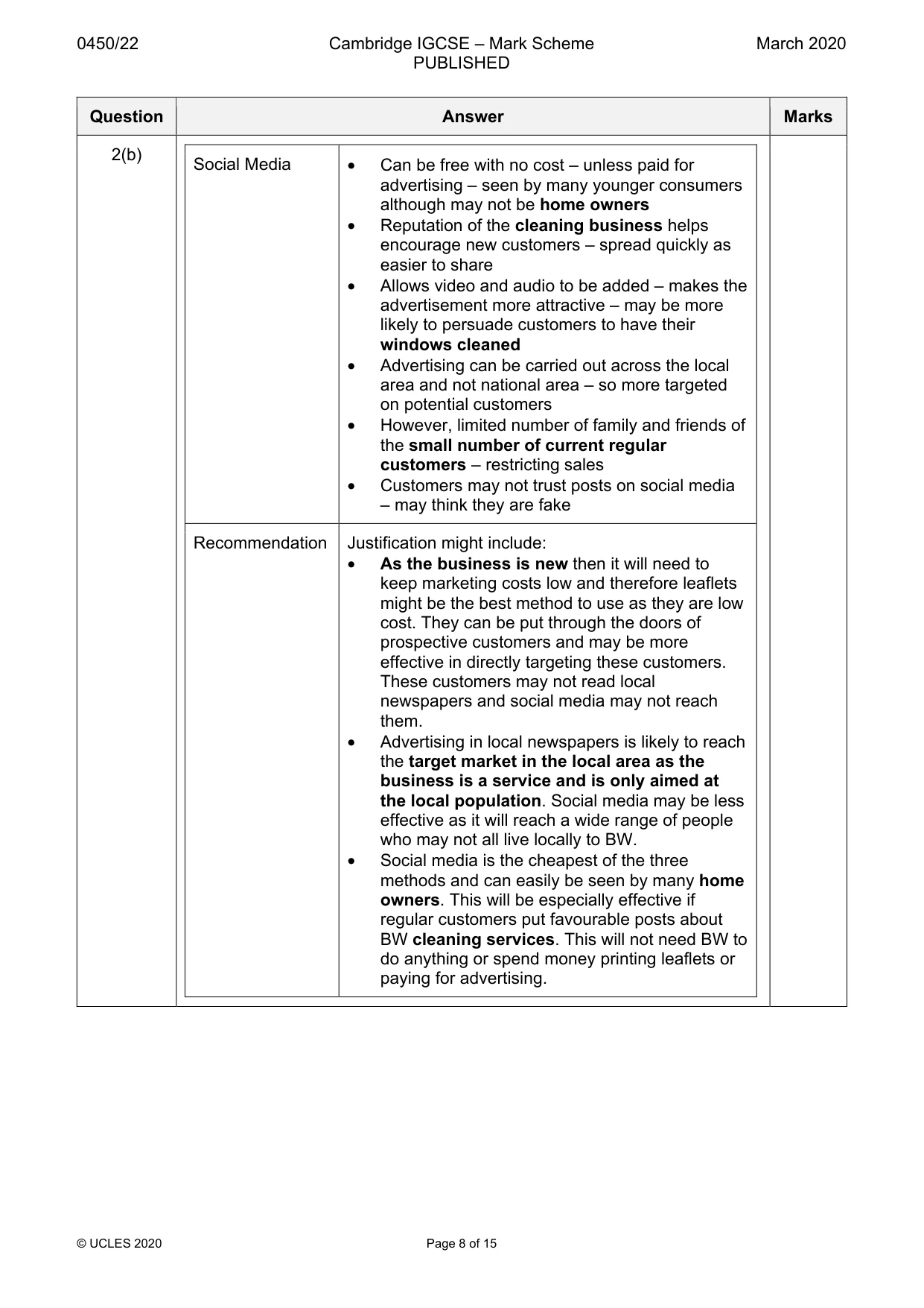 Mark scheme, page 8 of 15