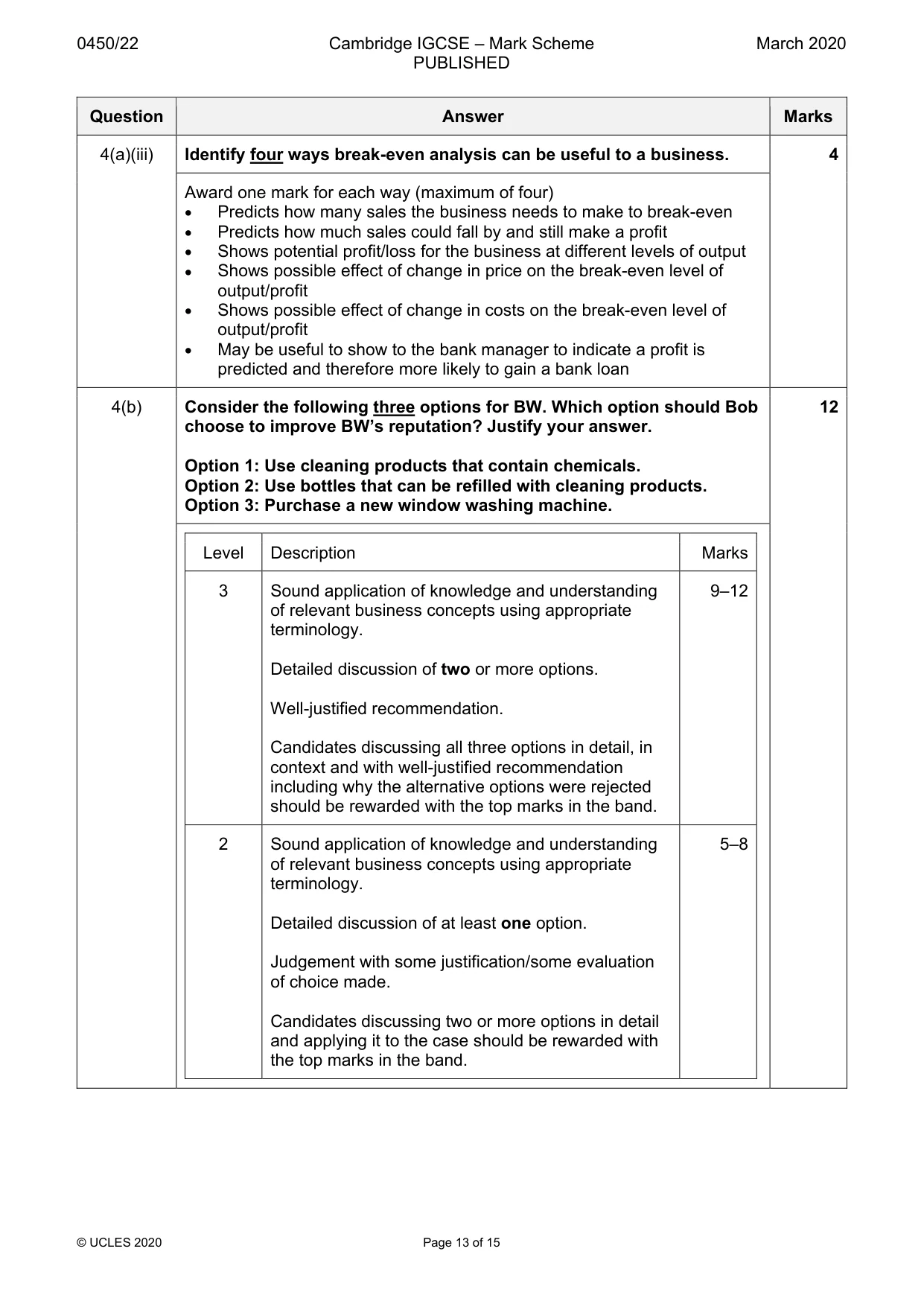 Mark scheme, page 13 of 15