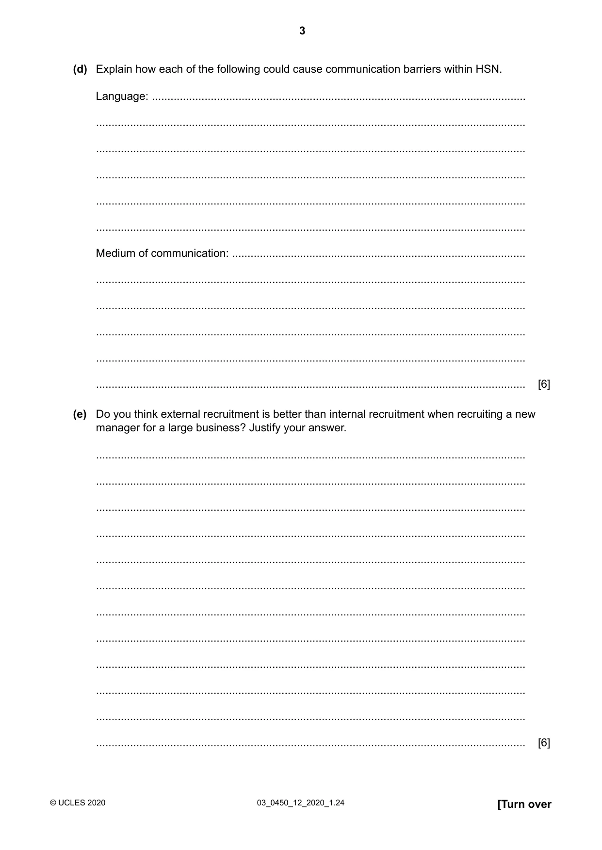Cambridge IGCSE Business Studies 0450 2020 Feb/March Paper 1 · Variant 2 question paper, page 3 of 12