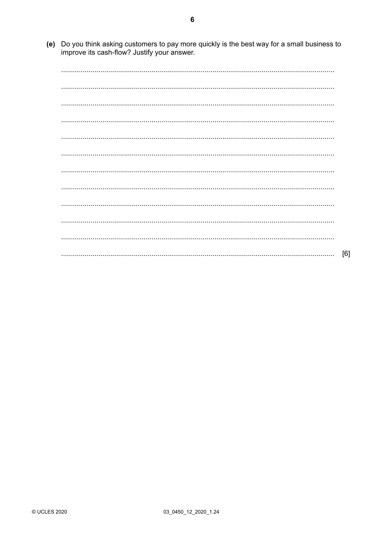 Cambridge IGCSE Business Studies 0450 2020 Feb/March Paper 1 · Variant 2 question paper, page 6 of 12