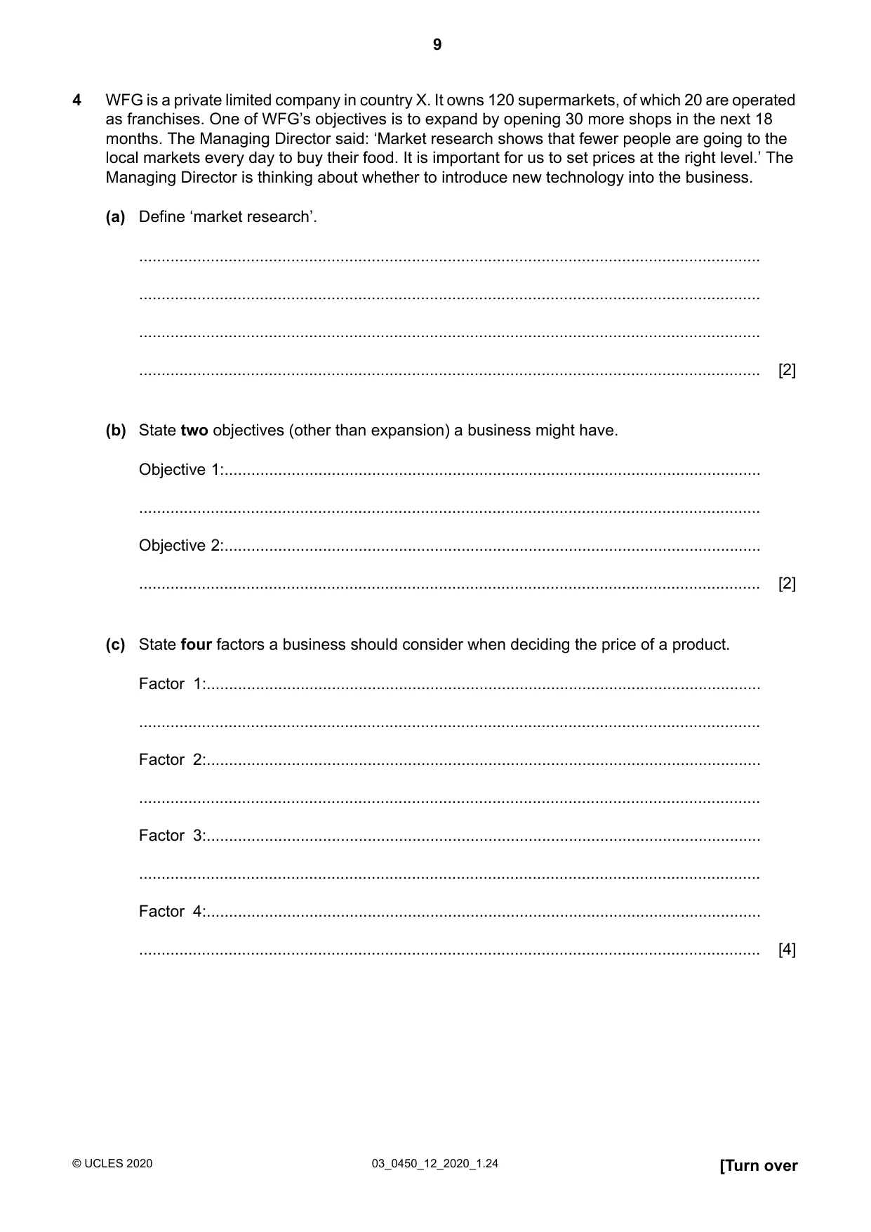 Cambridge IGCSE Business Studies 0450 2020 Feb/March Paper 1 · Variant 2 question paper, page 9 of 12