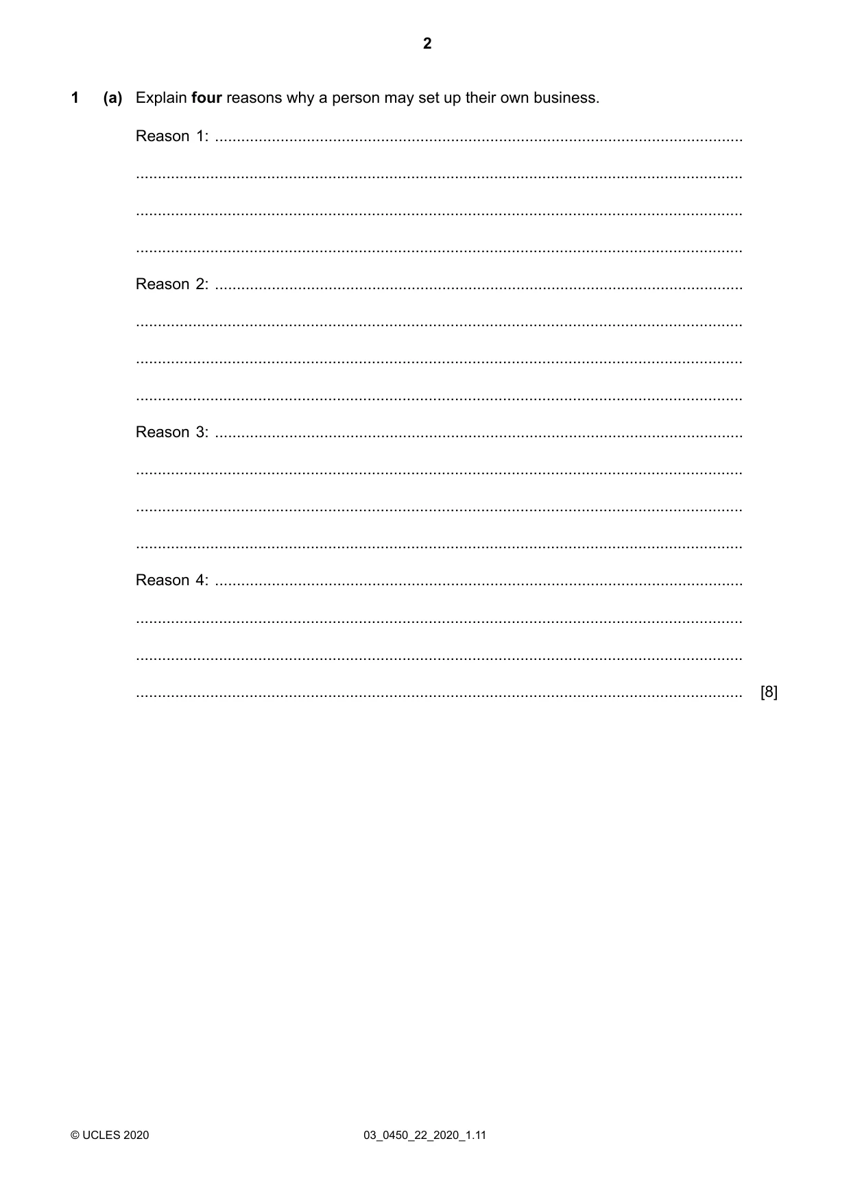 Cambridge IGCSE Business Studies 0450 2020 Feb/March Paper 2 · Variant 2 question paper, page 2 of 12