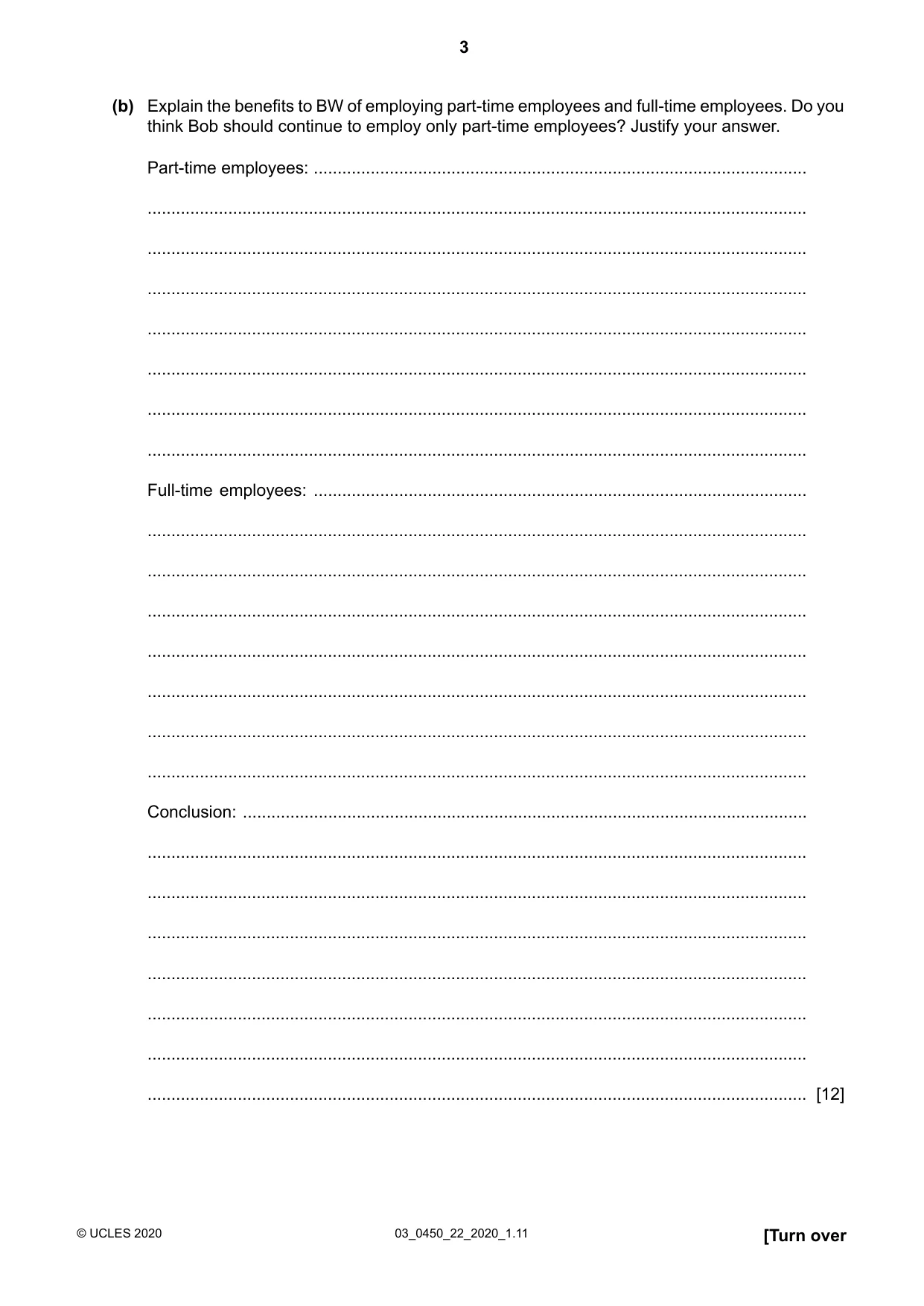Cambridge IGCSE Business Studies 0450 2020 Feb/March Paper 2 · Variant 2 question paper, page 3 of 12