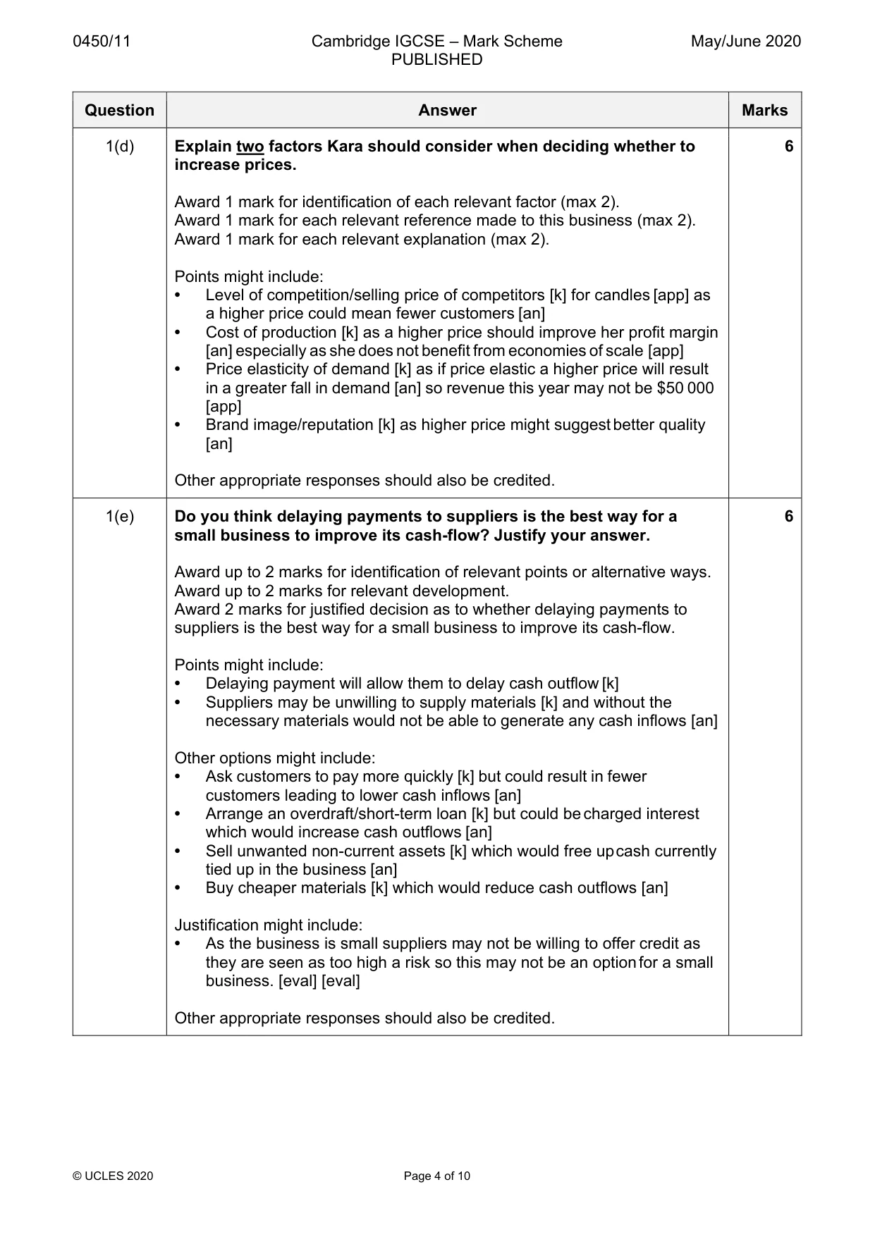 Mark scheme, page 4 of 10
