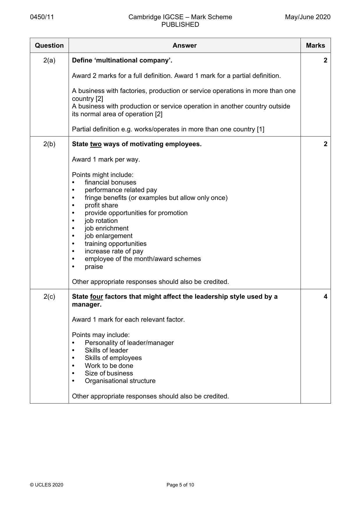 Mark scheme, page 5 of 10