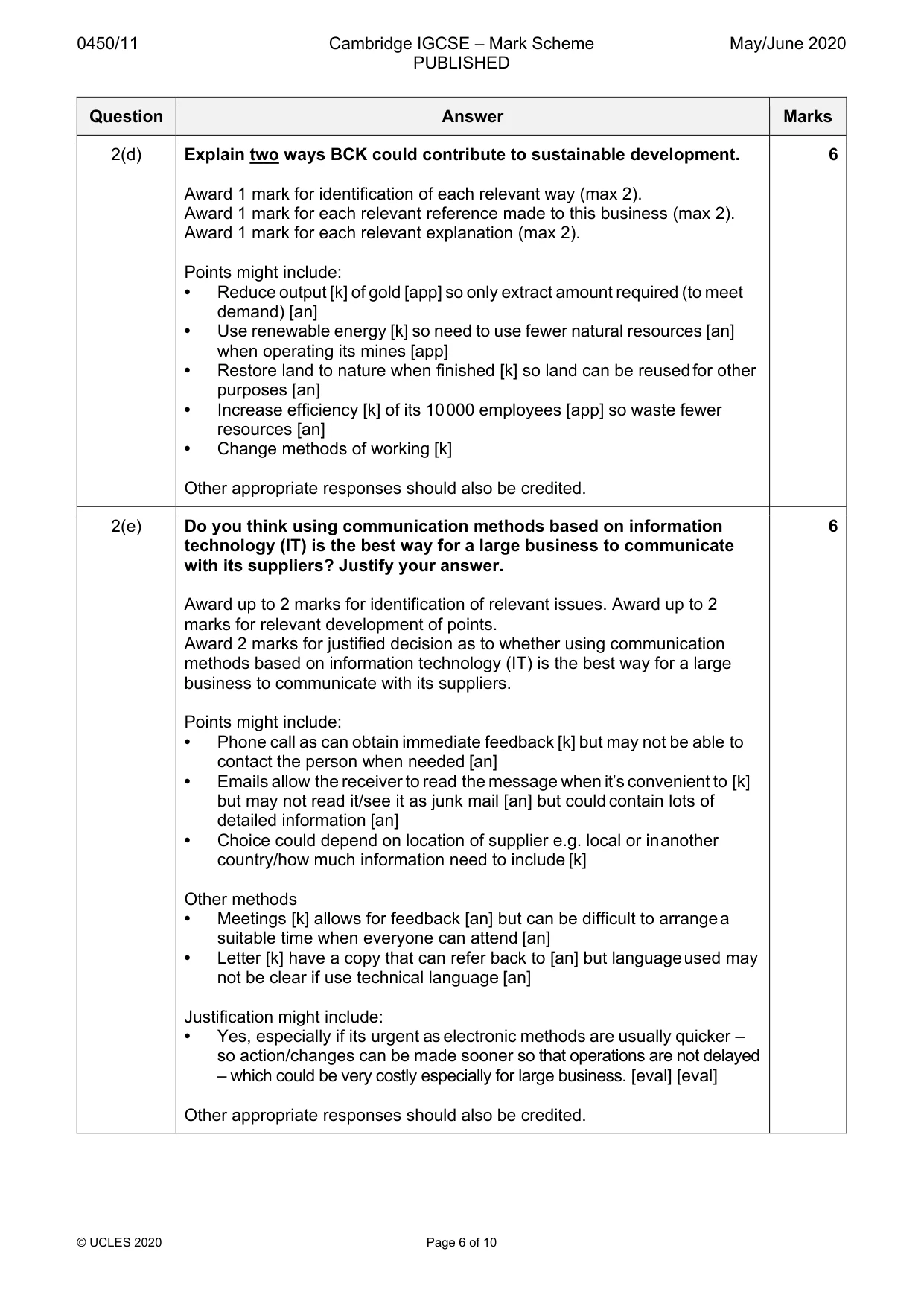 Mark scheme, page 6 of 10