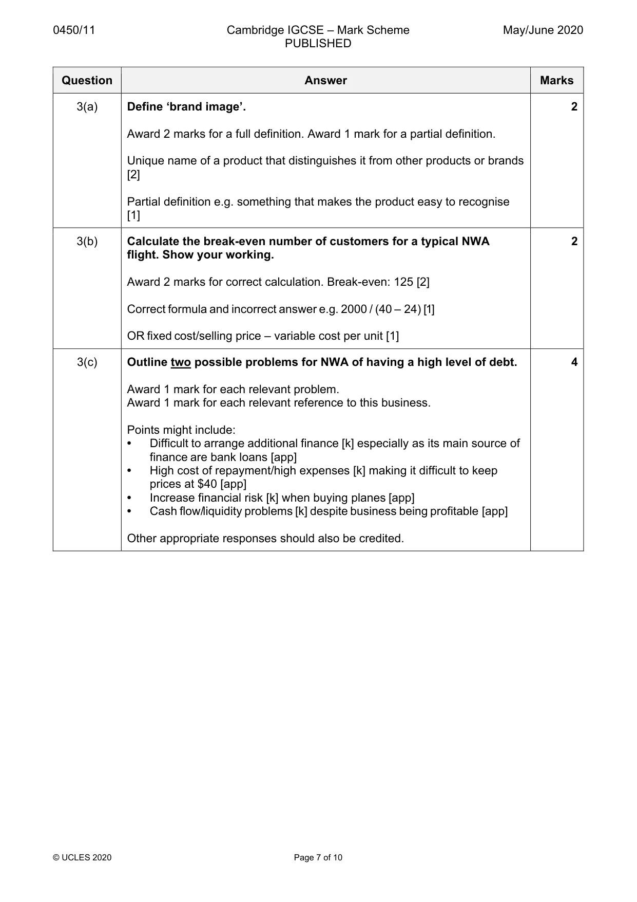 Mark scheme, page 7 of 10