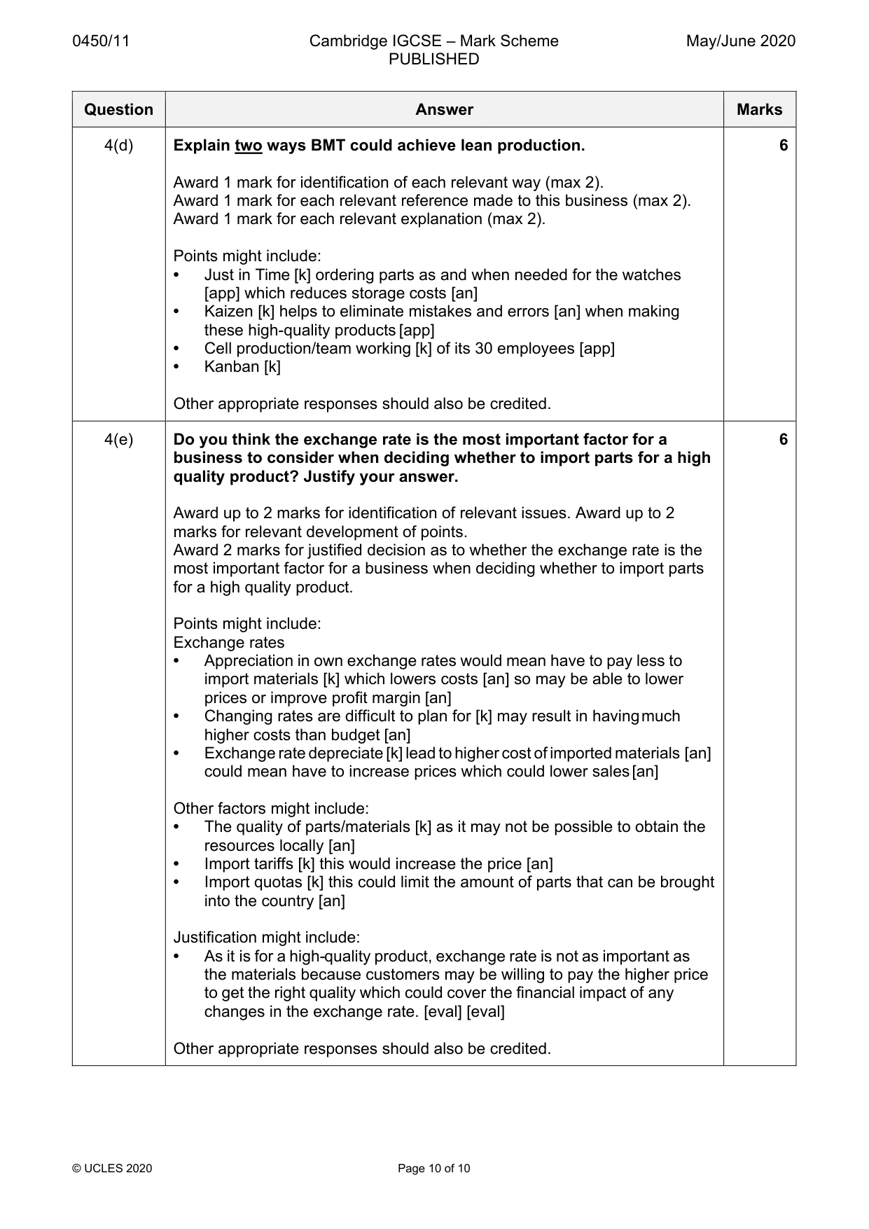 Mark scheme, page 10 of 10