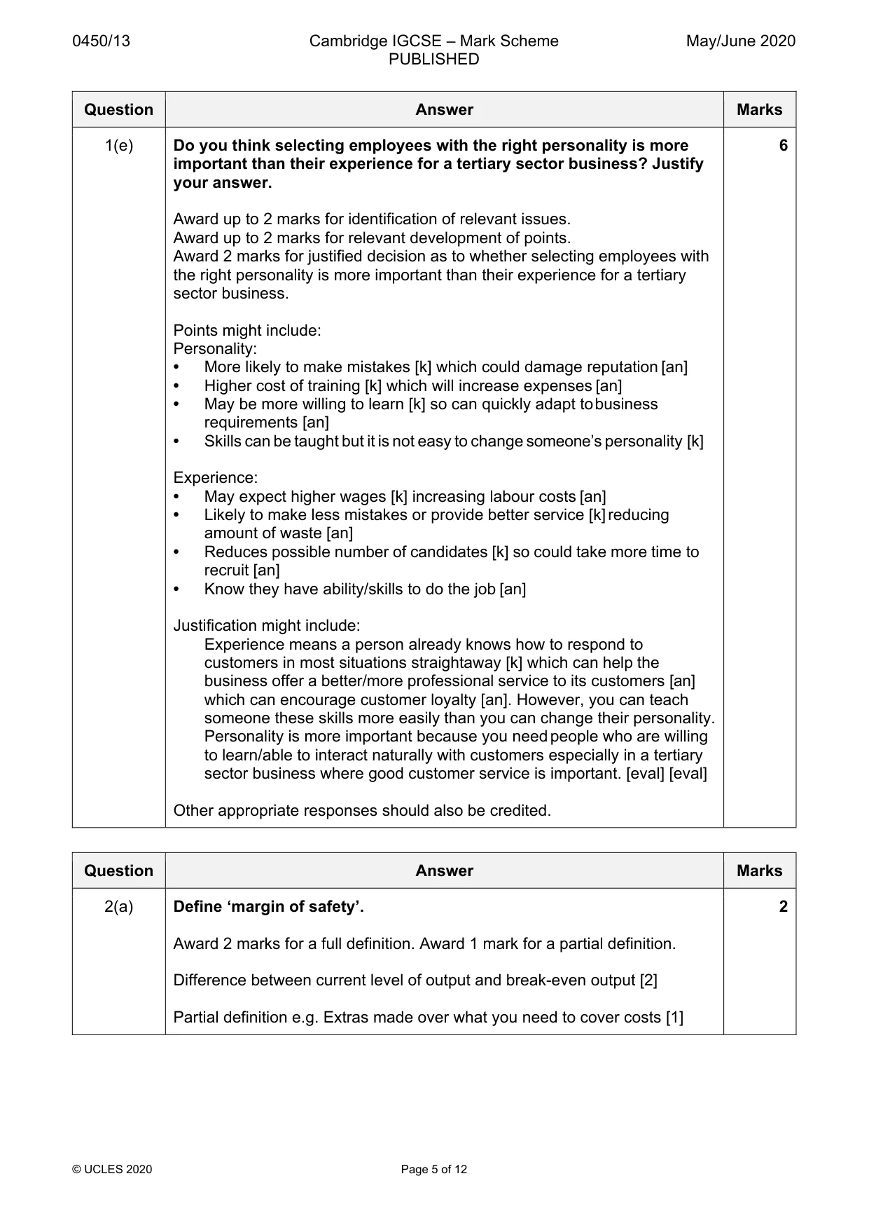 Mark scheme, page 5 of 12