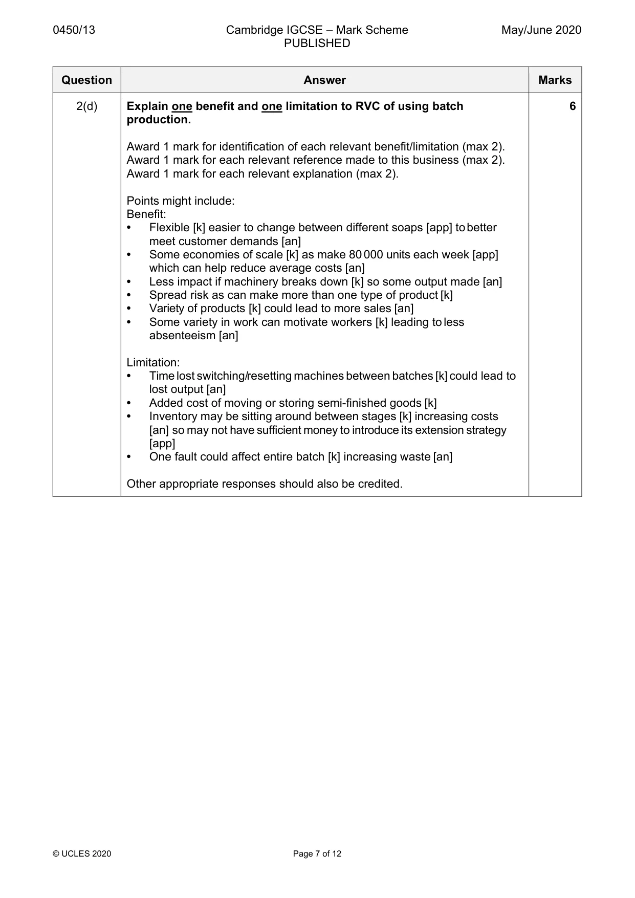Mark scheme, page 7 of 12