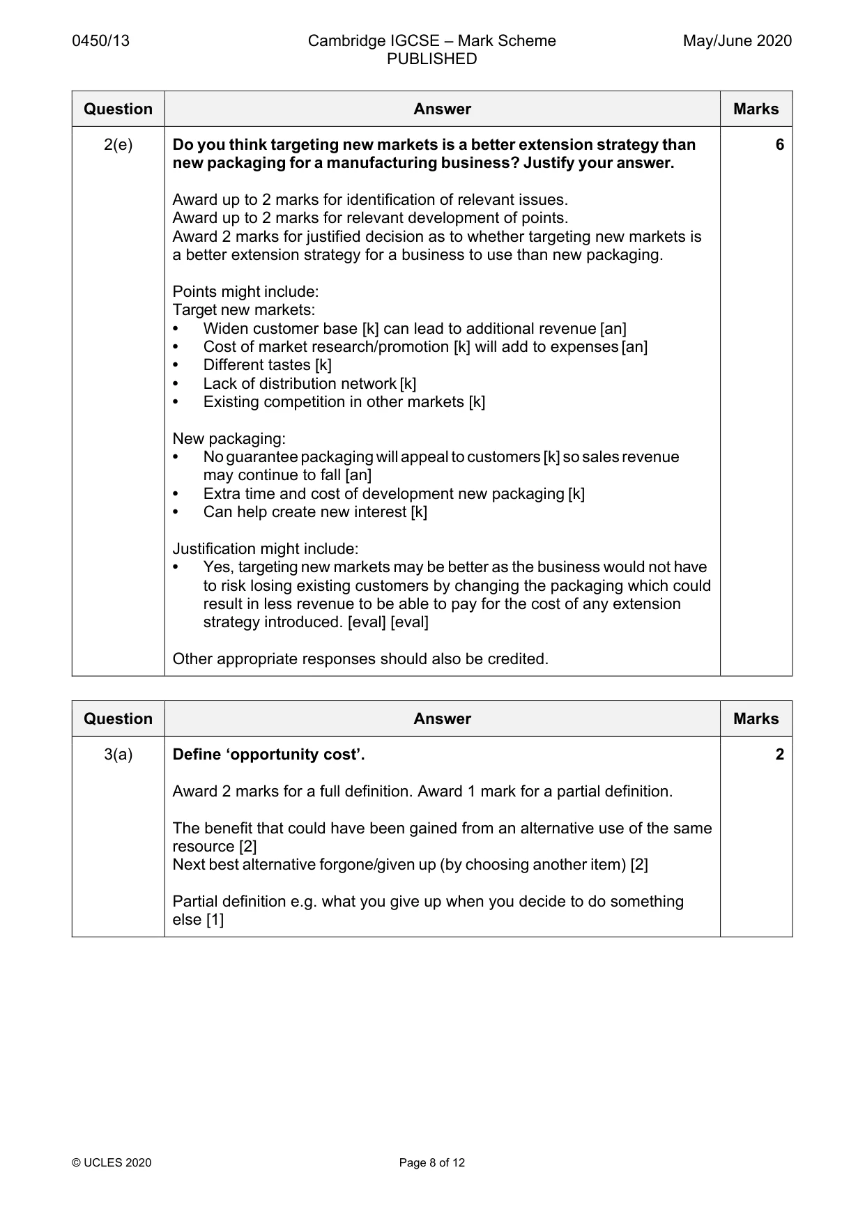 Mark scheme, page 8 of 12