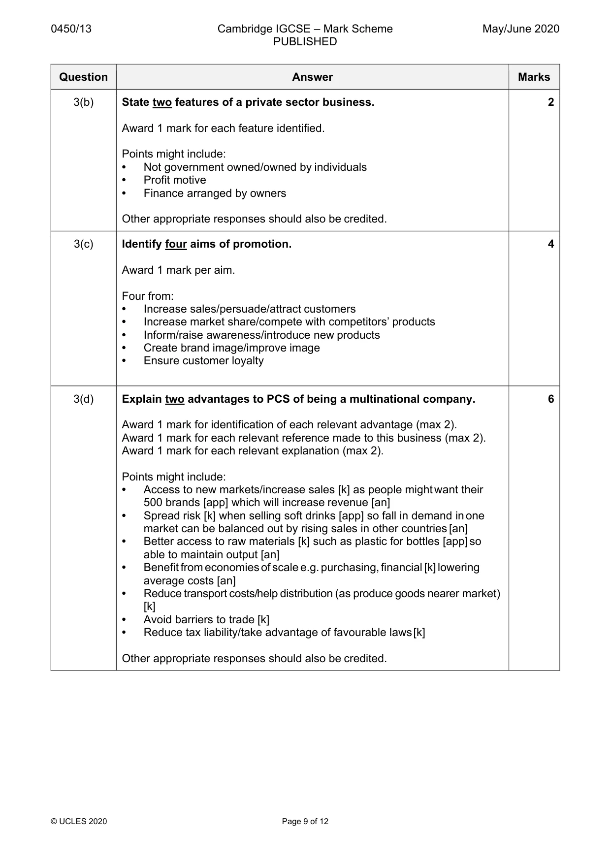 Mark scheme, page 9 of 12