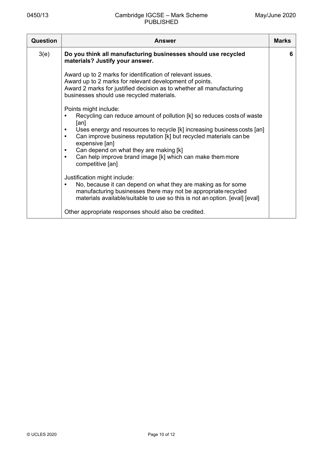 Mark scheme, page 10 of 12