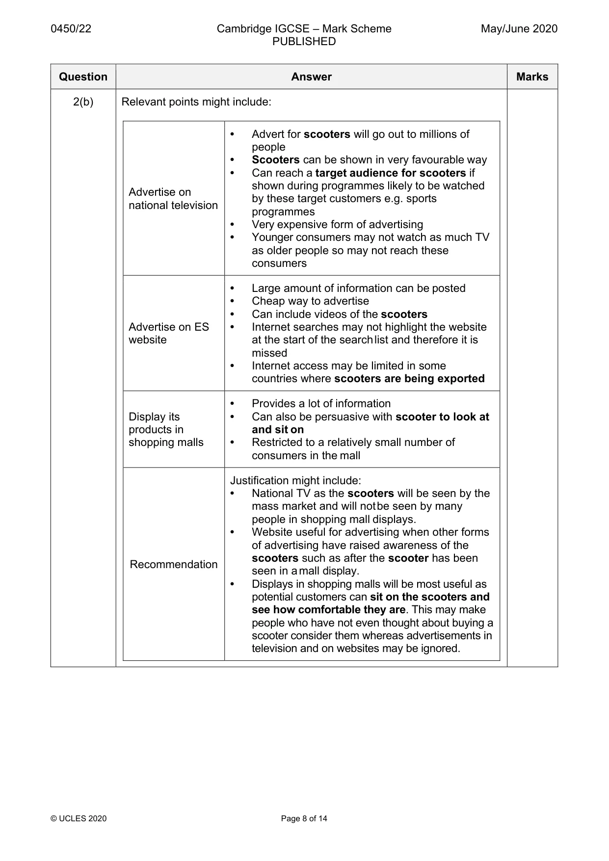 Mark scheme, page 8 of 14
