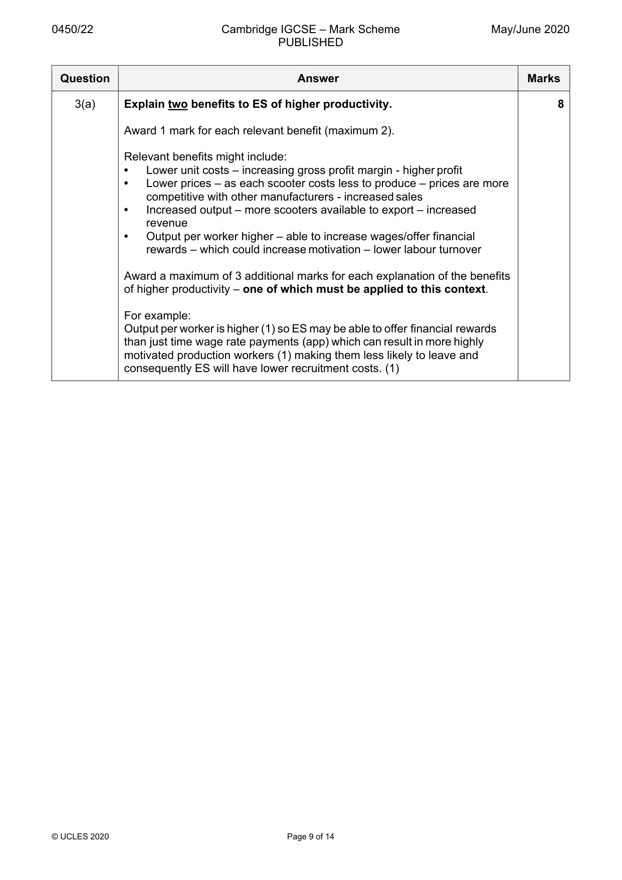 Mark scheme, page 9 of 14
