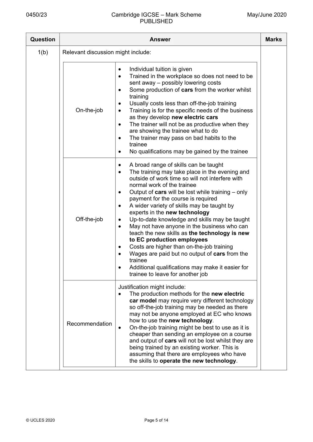 Mark scheme, page 5 of 14